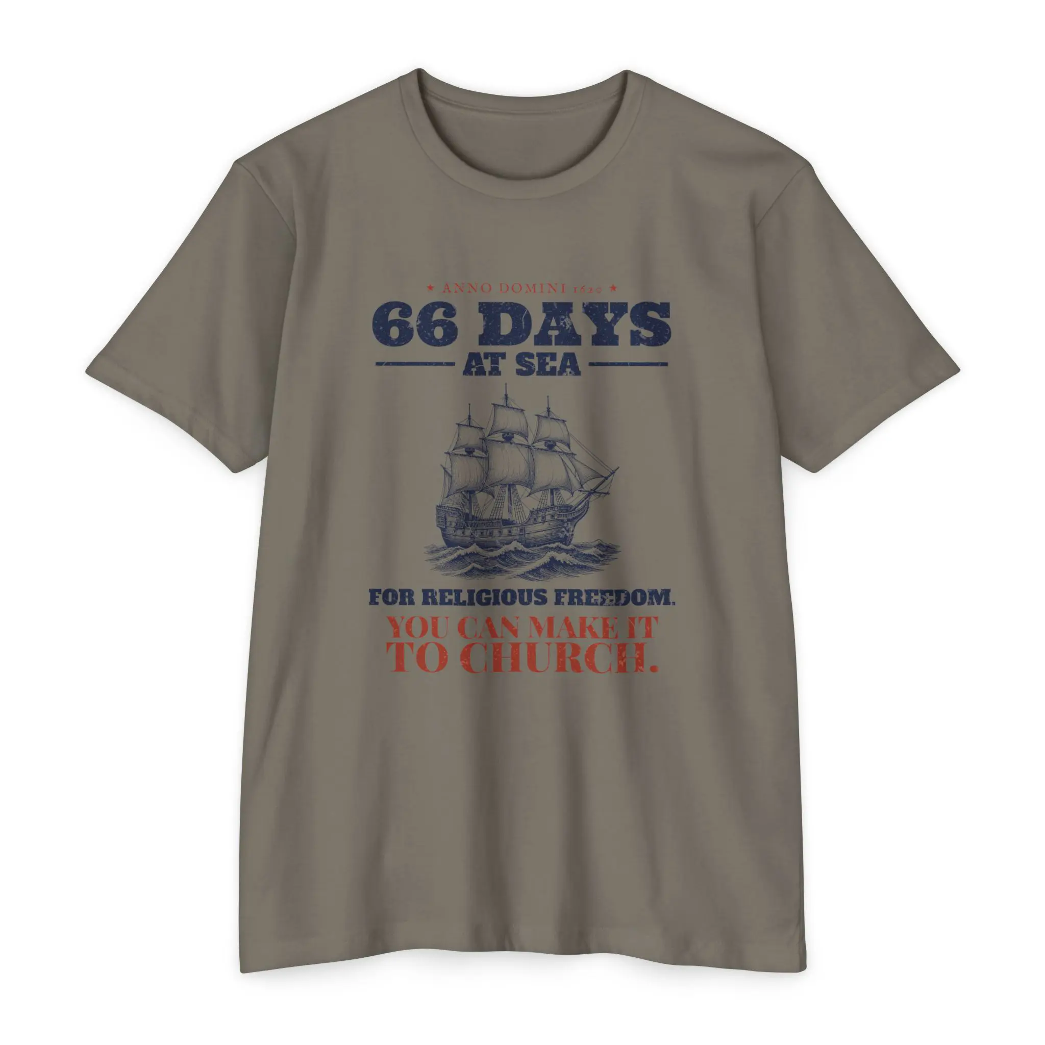 66 Days at Sea T-Shirt | Mayflower 1620 Funny Christian Church Tee - Image 9