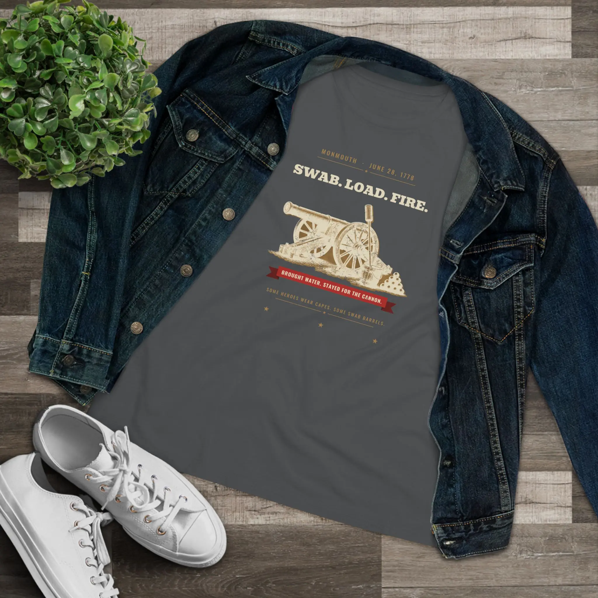 Women's Swab. Load. Fire. Tee | Monmouth 1778 Cannon Funny History Shirt - Image 7