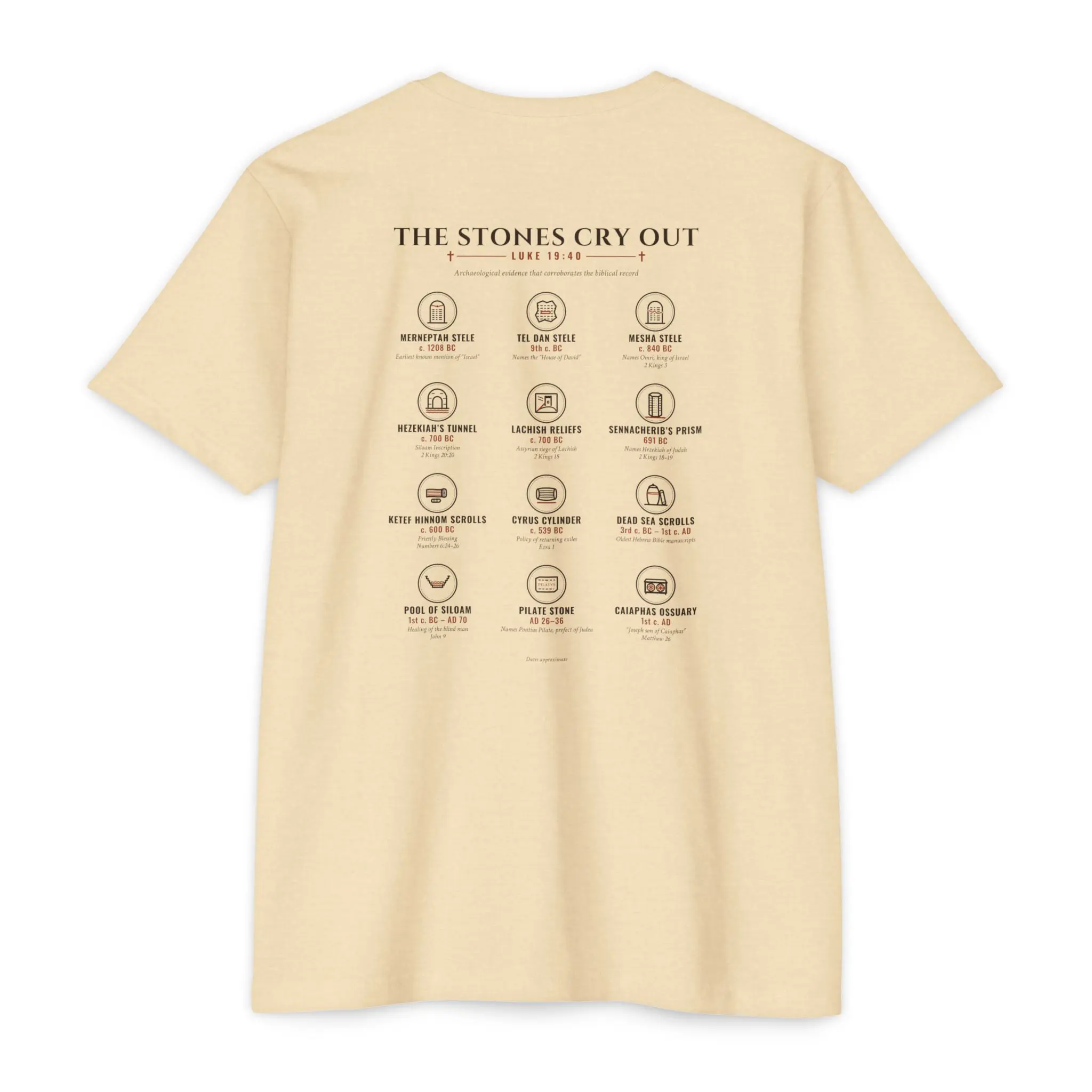 The Stones Cry Out Discoveries T-Shirt | Biblical Archaeology Grid Front and Back Tee - Image 2