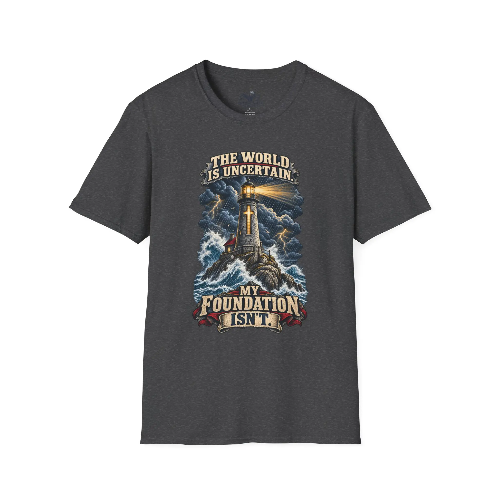 The World Is Uncertain, My Foundation Isn't T-Shirt | Christian Lighthouse Tee - Image 13