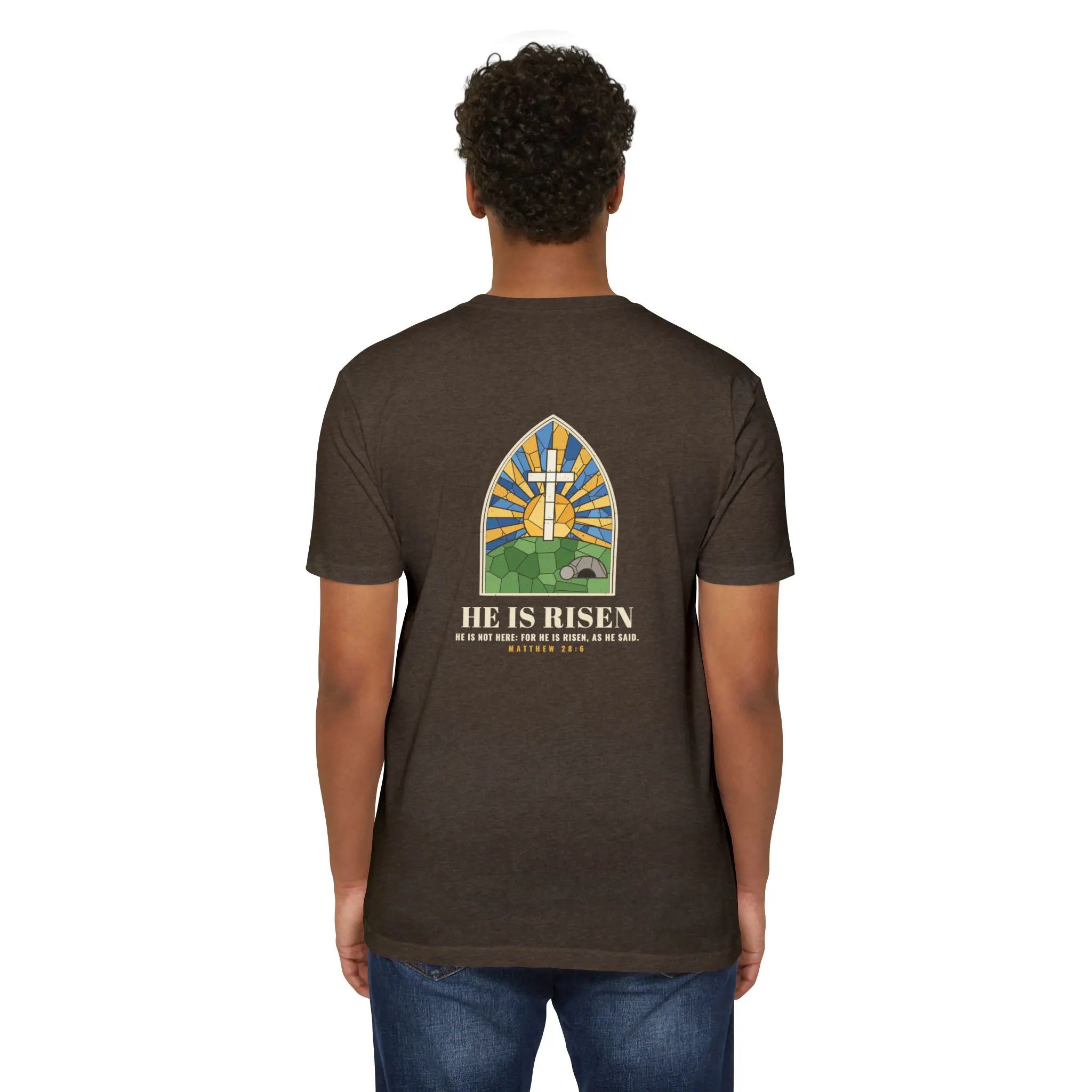 He Is Risen T-Shirt | Stained Glass Empty Tomb Front and Back Tee - Image 12