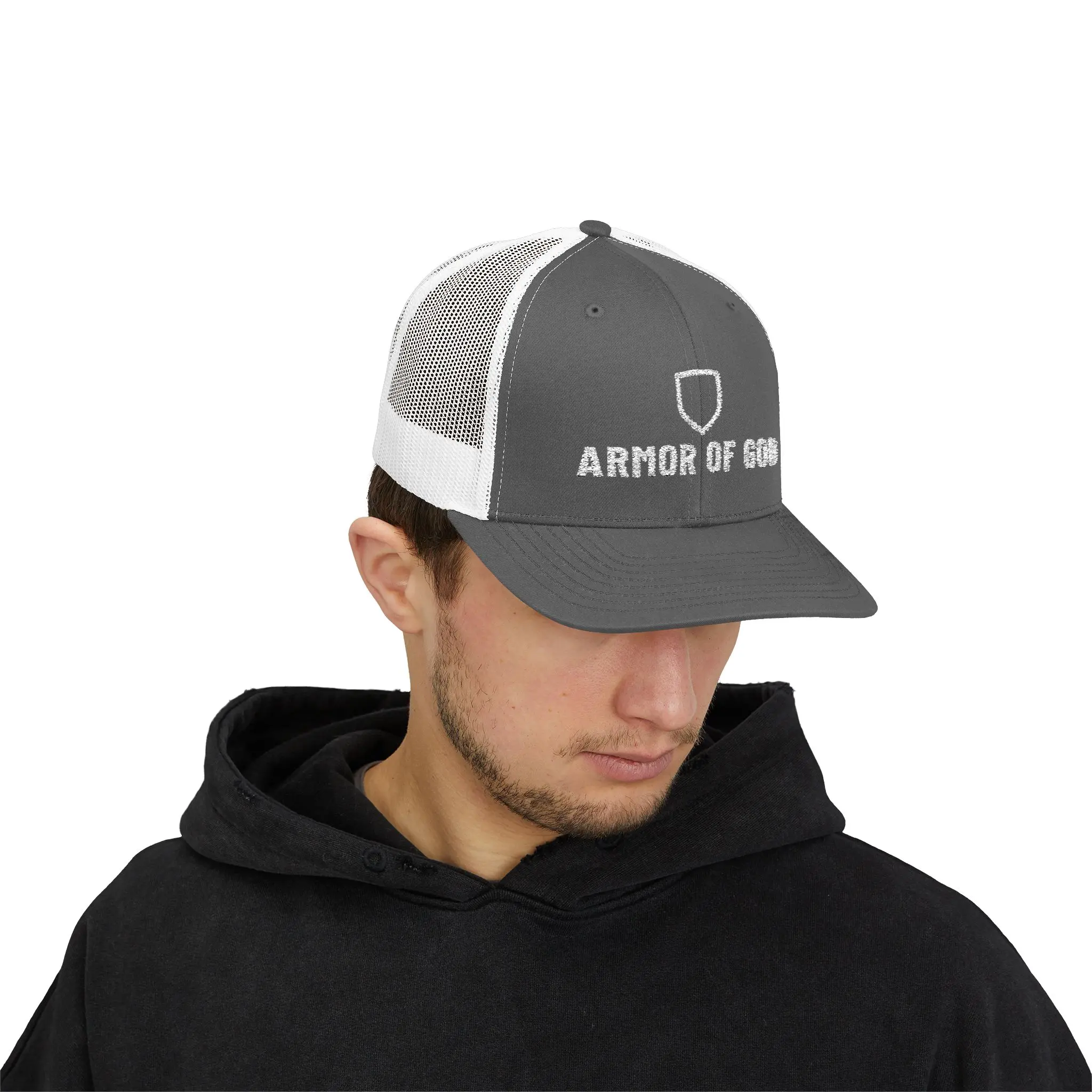 Armor of God Trucker Hat | Embroidered Shield Christian Snapback - Image 3