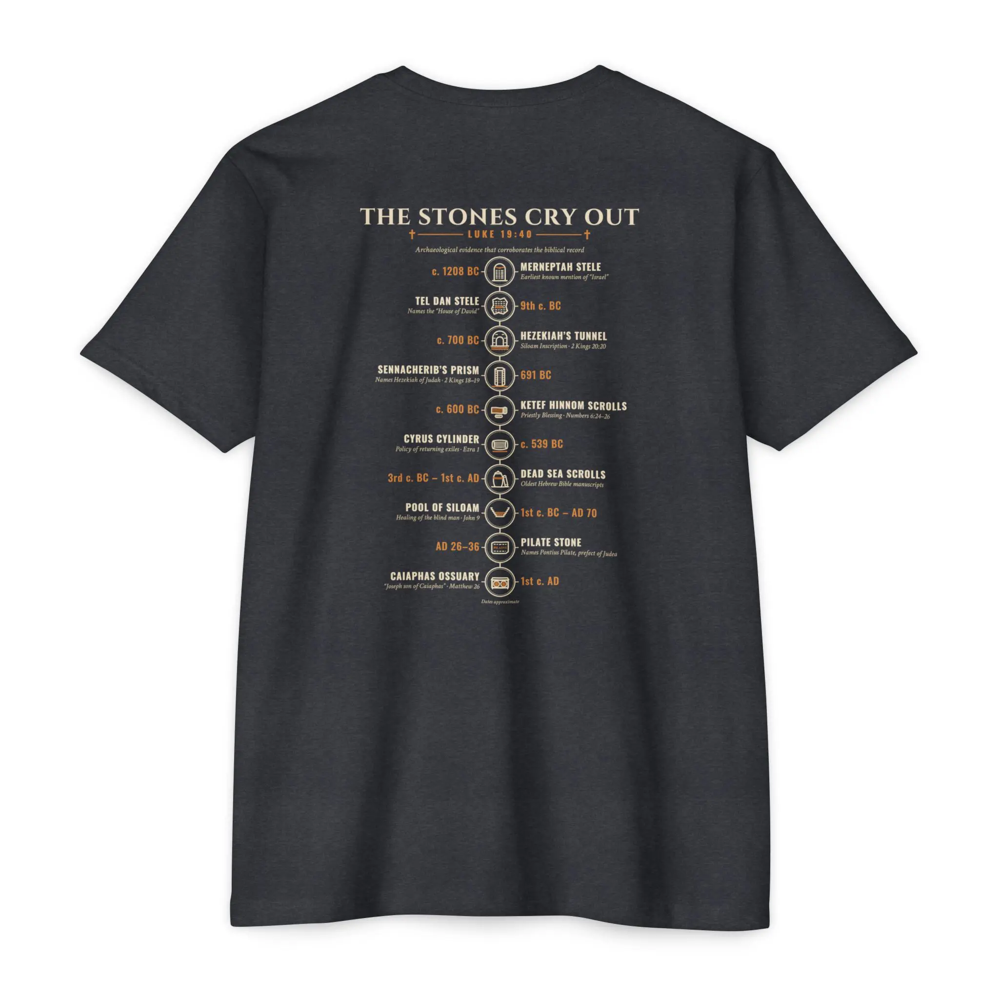 The Stones Cry Out Timeline T-Shirt | Biblical Archaeology Front and Back Tee - Image 14