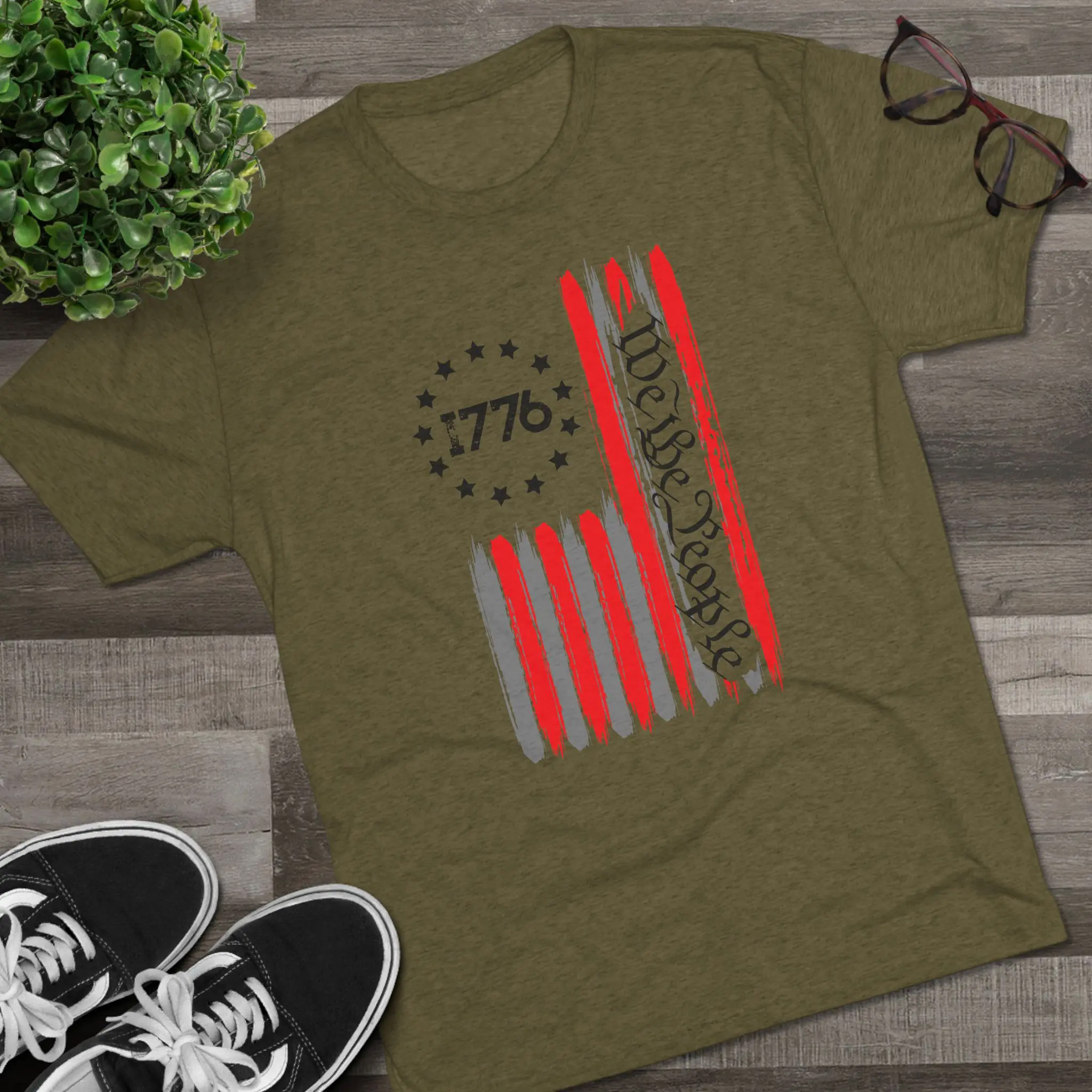 We the People 1776 Flag Tri-Blend Tee | Distressed Betsy Ross Flag Shirt - Image 3