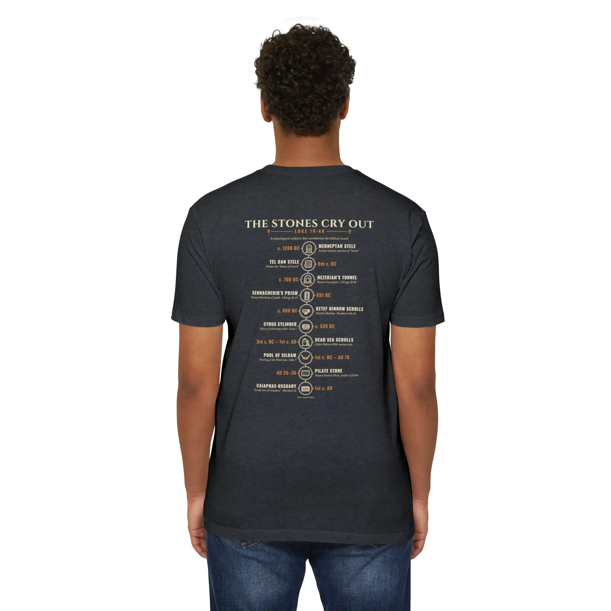 The Stones Cry Out Timeline T-Shirt | Biblical Archaeology Front and Back Tee - Image 16