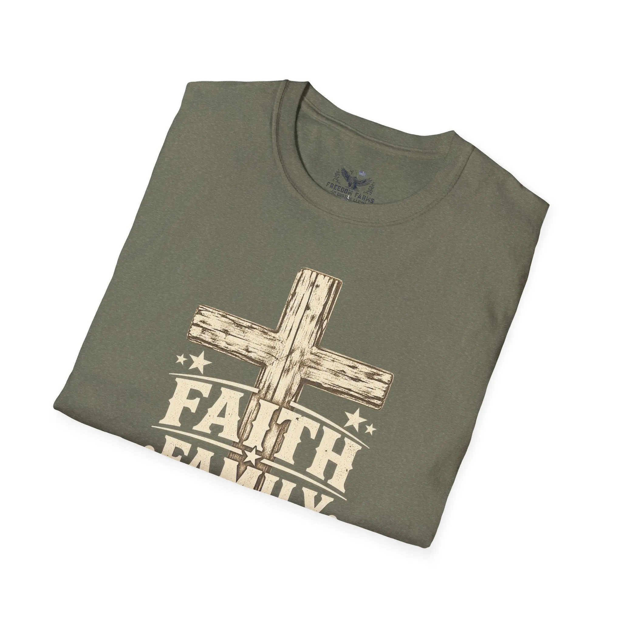 Faith Family Freedom T-Shirt | Rustic Wooden Cross Christian Patriot Tee - Image 8