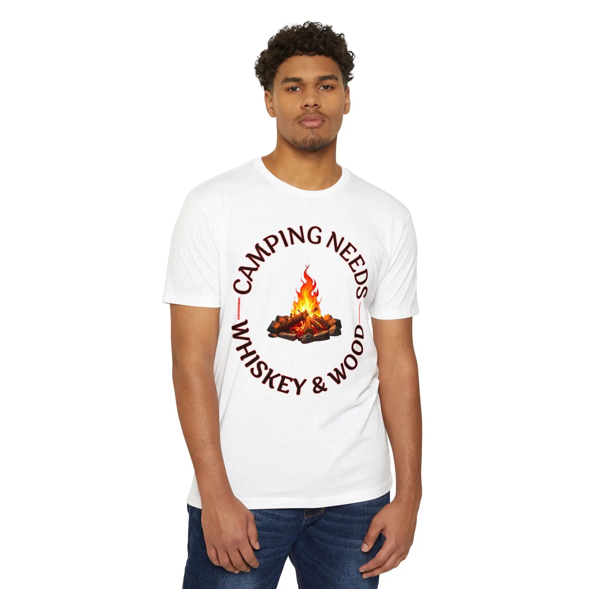 Camping Needs Whiskey and Wood T-Shirt | Funny Campfire Graphic Tee - Image 19