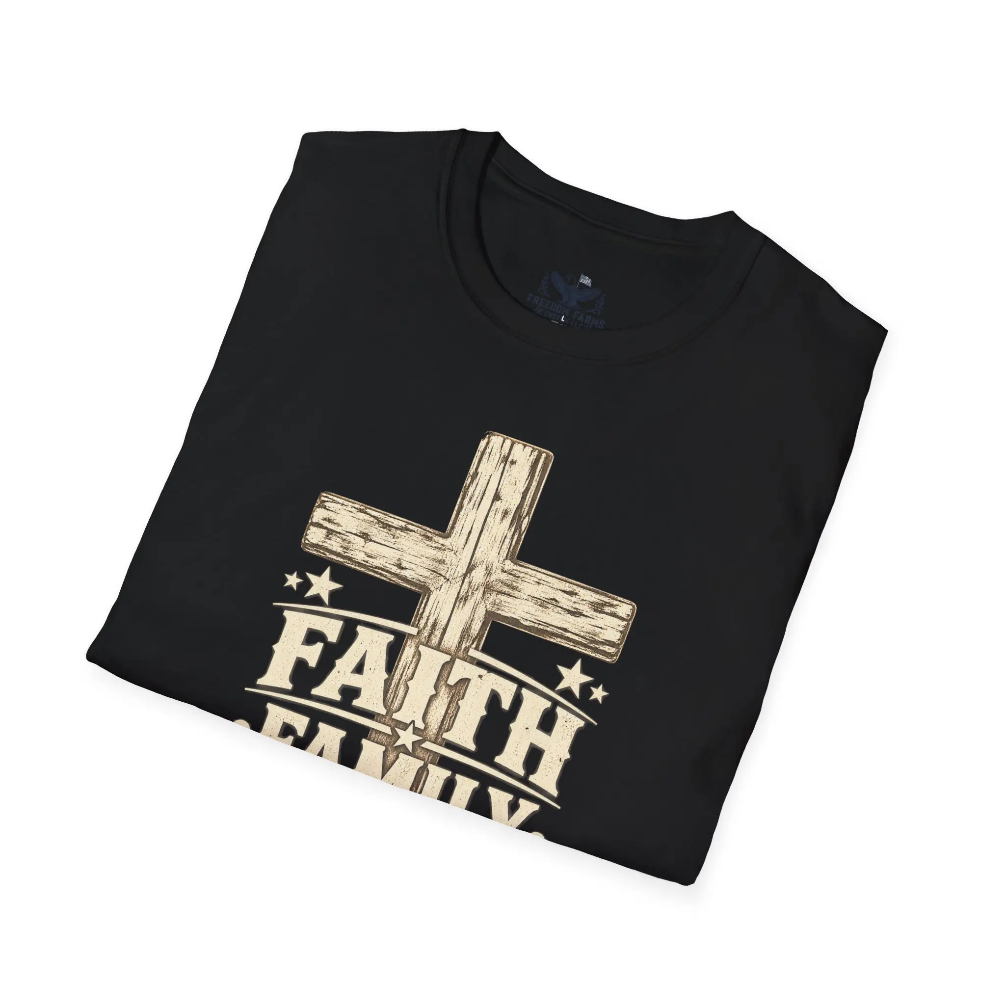 Faith Family Freedom T-Shirt | Rustic Wooden Cross Christian Patriot Tee - Image 4