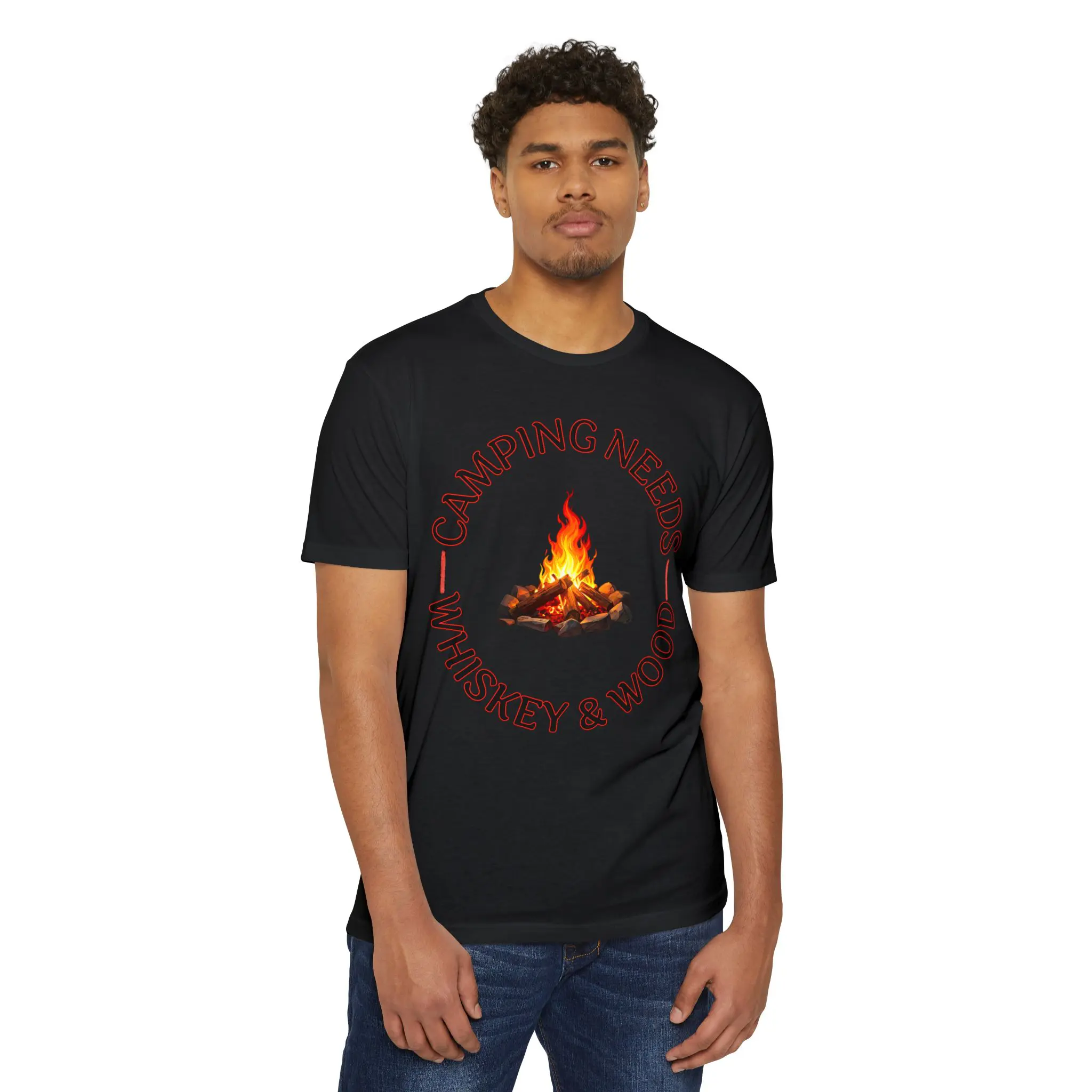 Camping Needs Whiskey and Wood T-Shirt | Funny Campfire Graphic Tee - Image 27