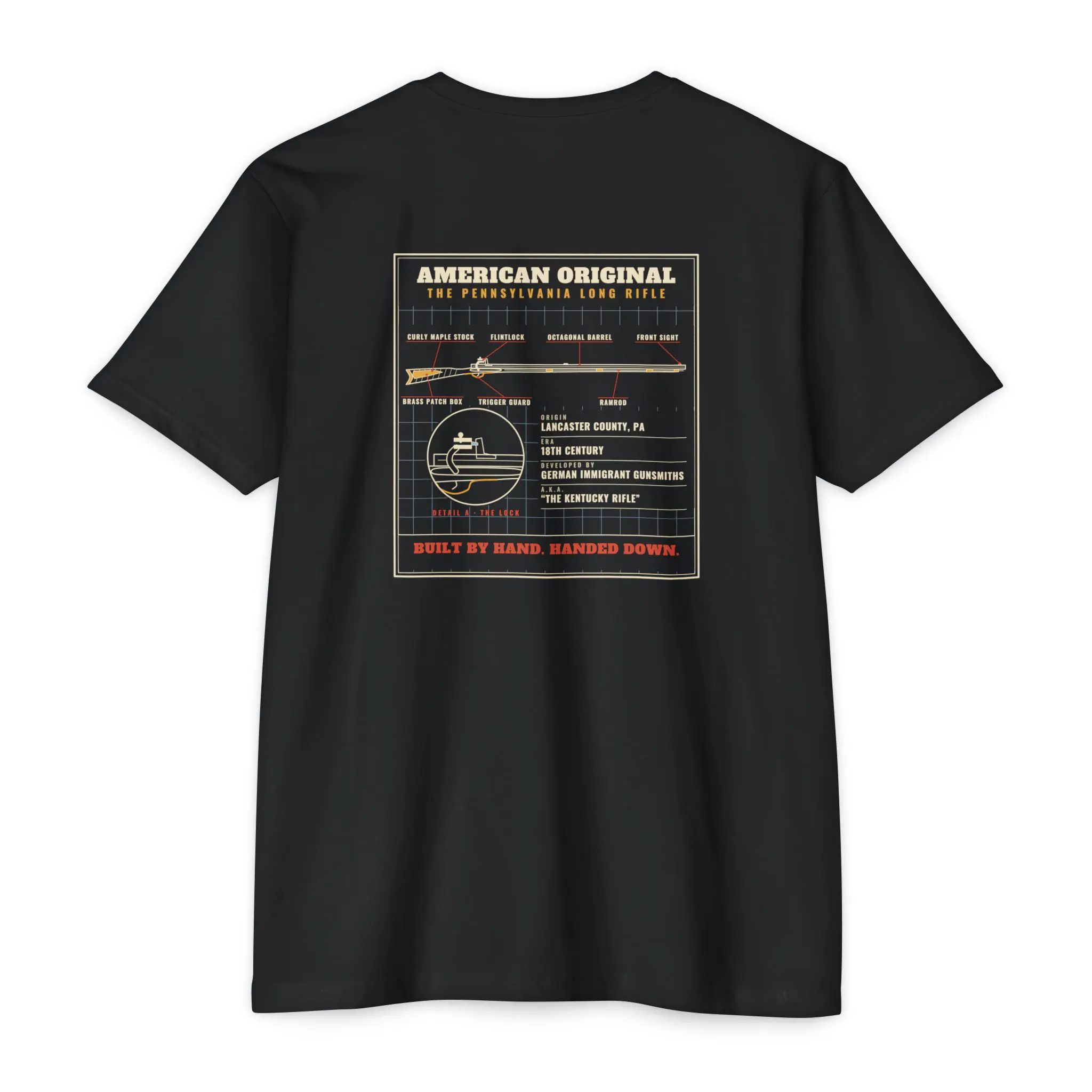 American Original Long Rifle T-Shirt | Pennsylvania Blueprint Front and Back Tee - Image 18