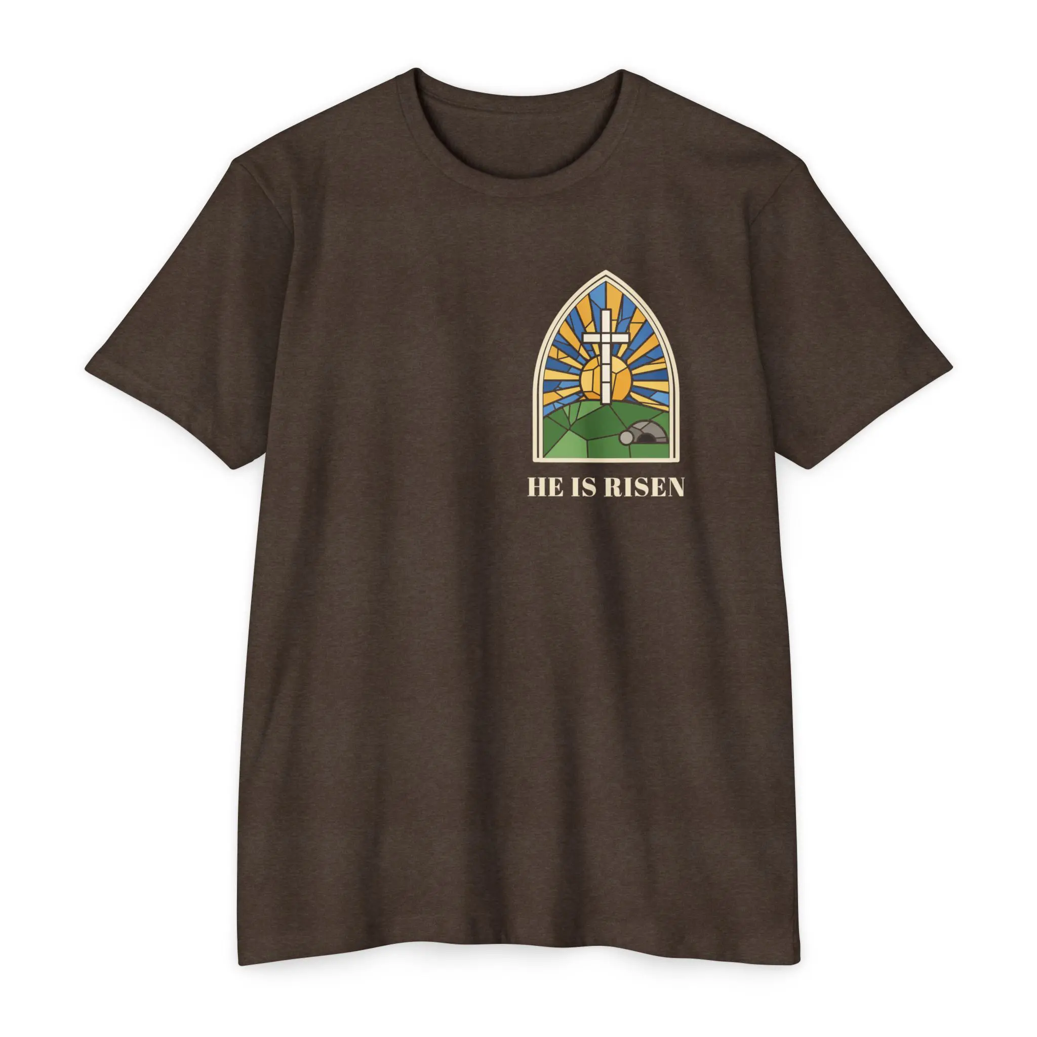 He Is Risen T-Shirt | Stained Glass Empty Tomb Front and Back Tee - Image 9
