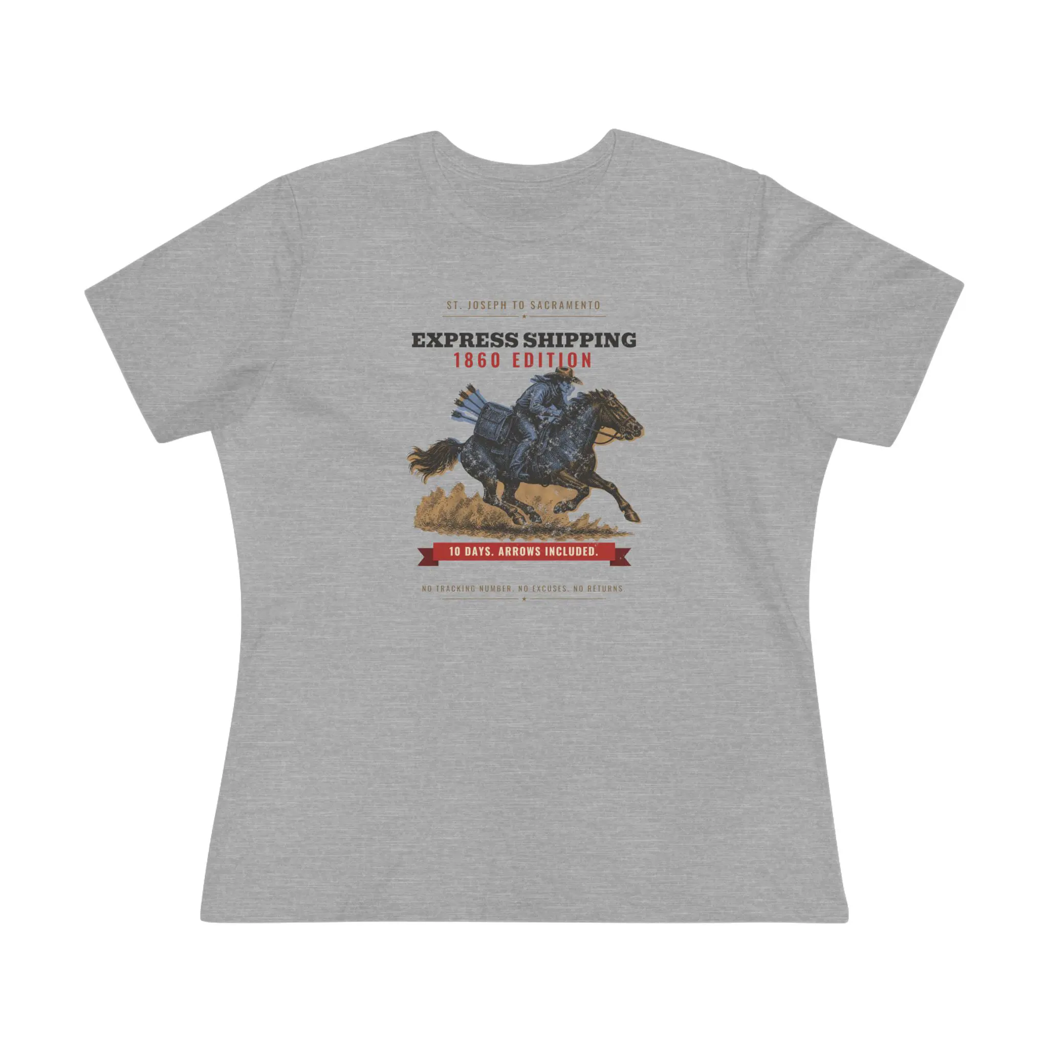 Women's Express Shipping 1860 Edition Tee | Funny Pony Express History Shirt - Image 9