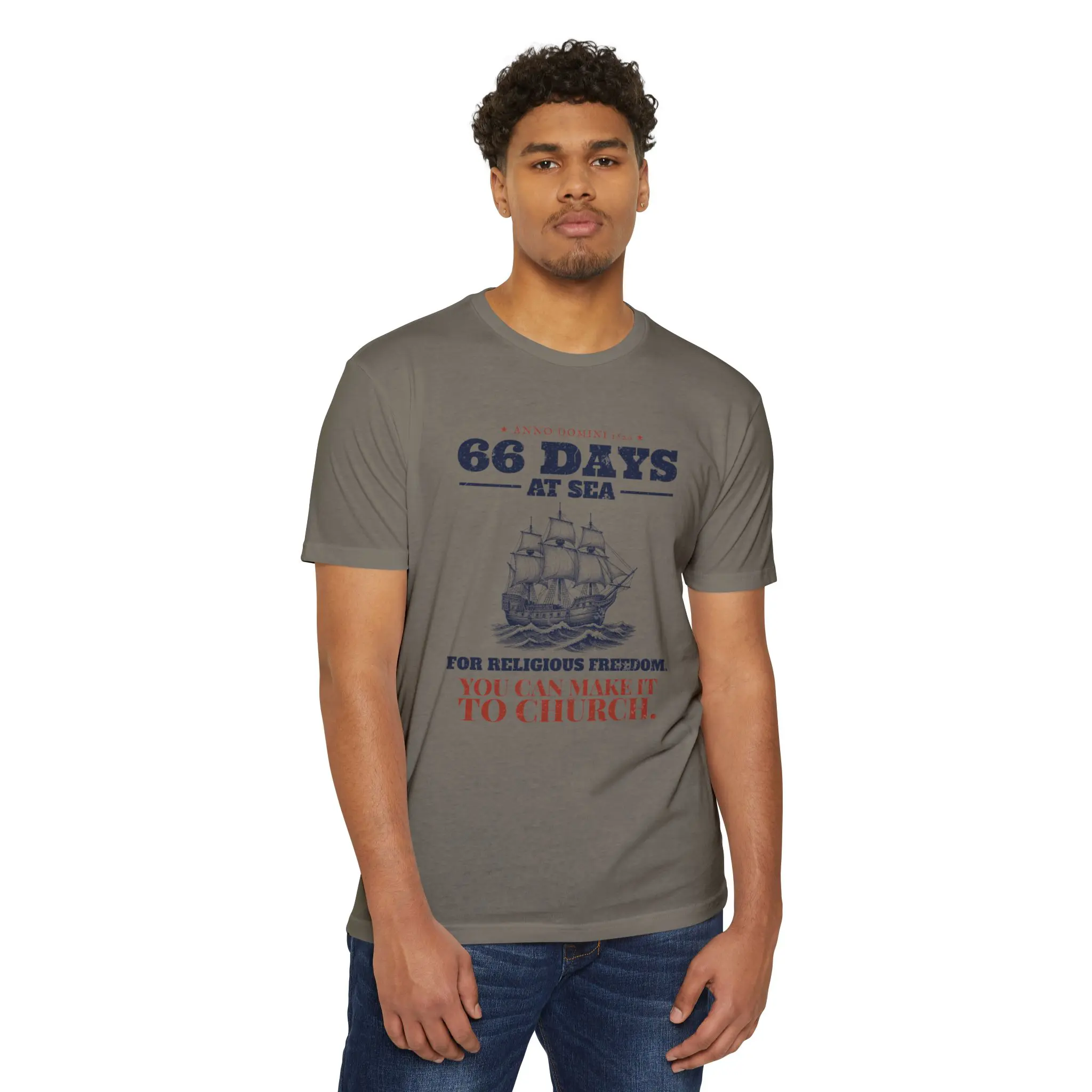 66 Days at Sea T-Shirt | Mayflower 1620 Funny Christian Church Tee - Image 11