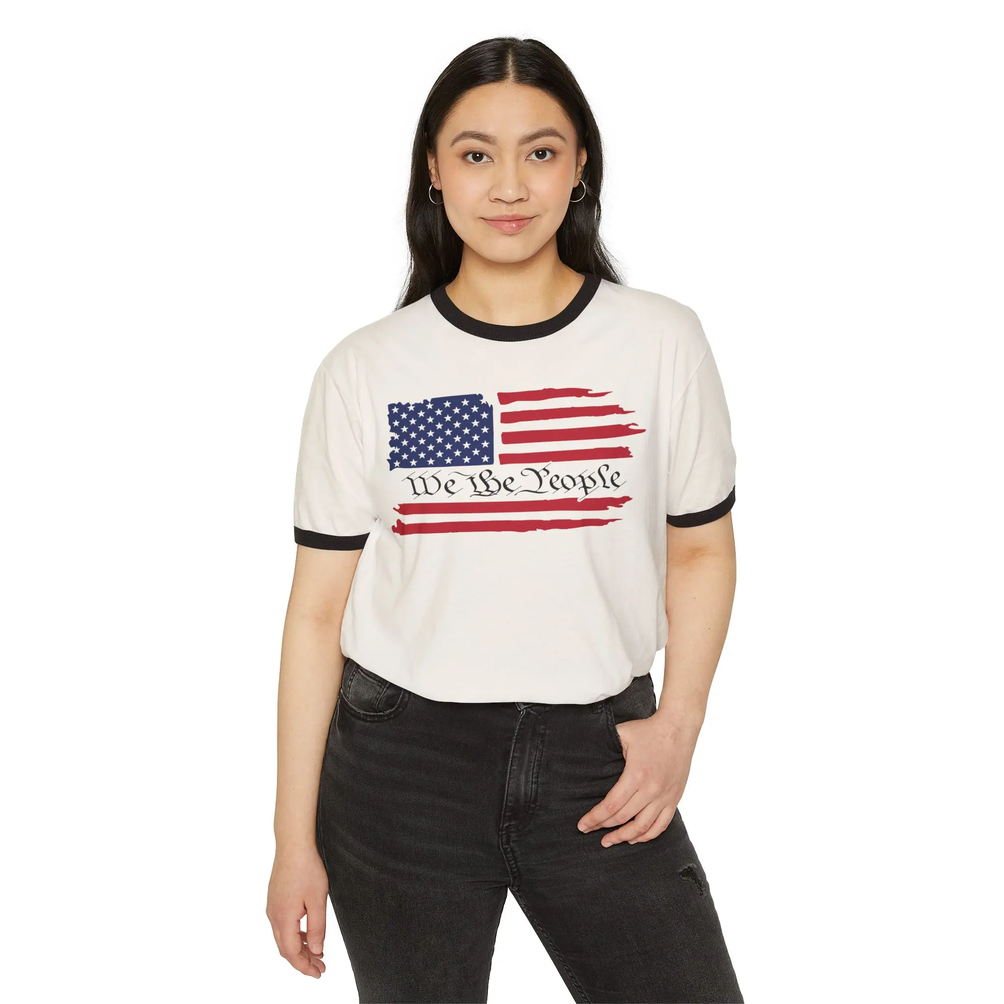 We the People American Flag Ringer Tee | Retro Patriotic Shirt - Image 11