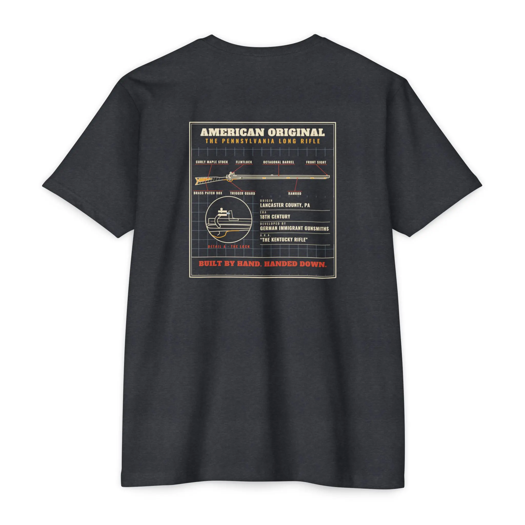American Original Long Rifle T-Shirt | Pennsylvania Blueprint Front and Back Tee - Image 14