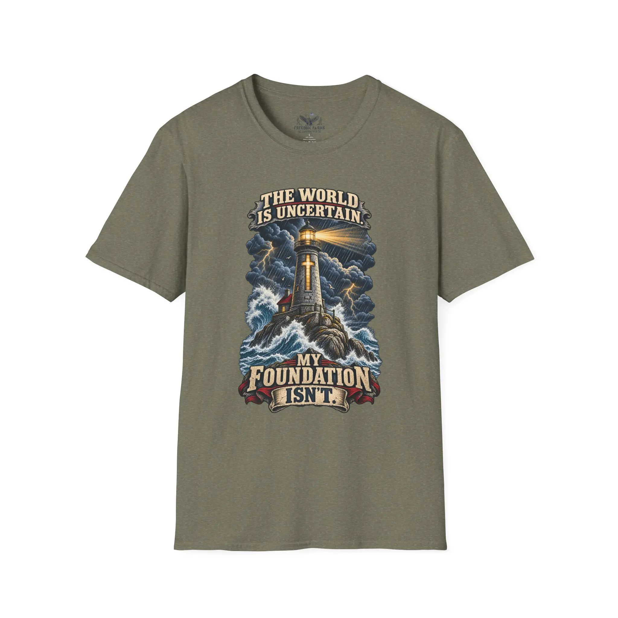 The World Is Uncertain, My Foundation Isn't T-Shirt | Christian Lighthouse Tee - Image 5