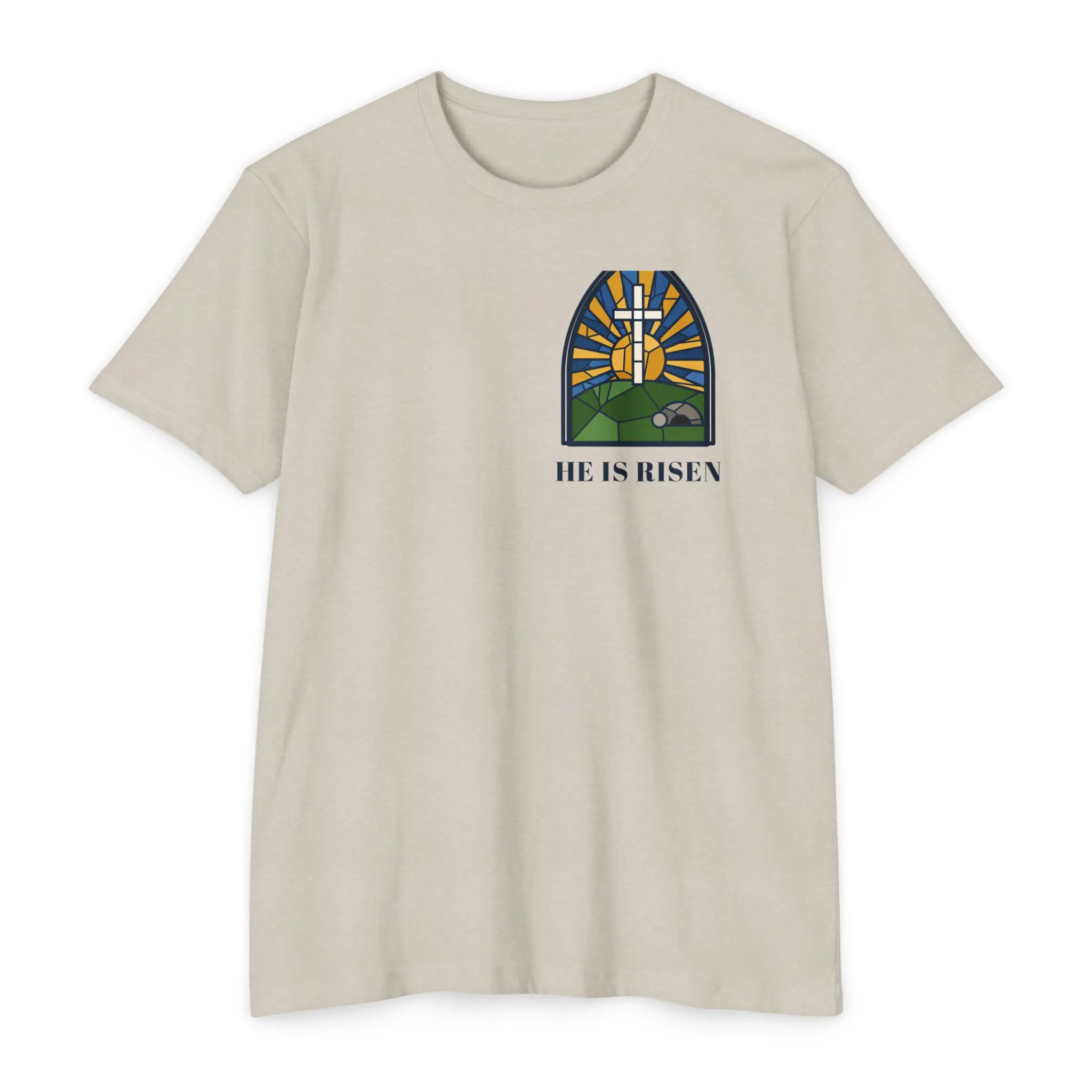 He Is Risen T-Shirt | Stained Glass Empty Tomb Front and Back Tee - Image 5