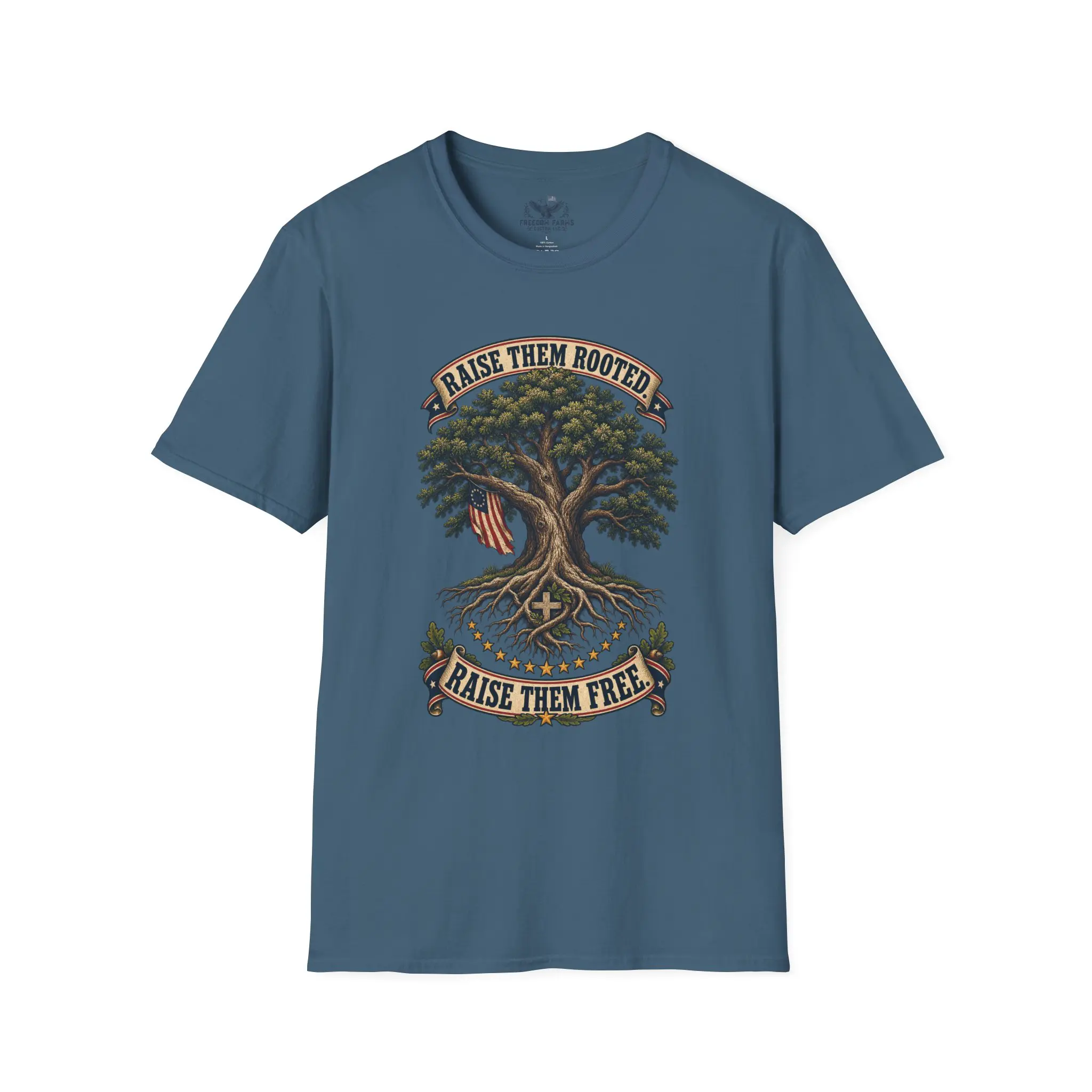 Raise Them Rooted, Raise Them Free T-Shirt | Faith and Flag Oak Tree Tee - Image 13