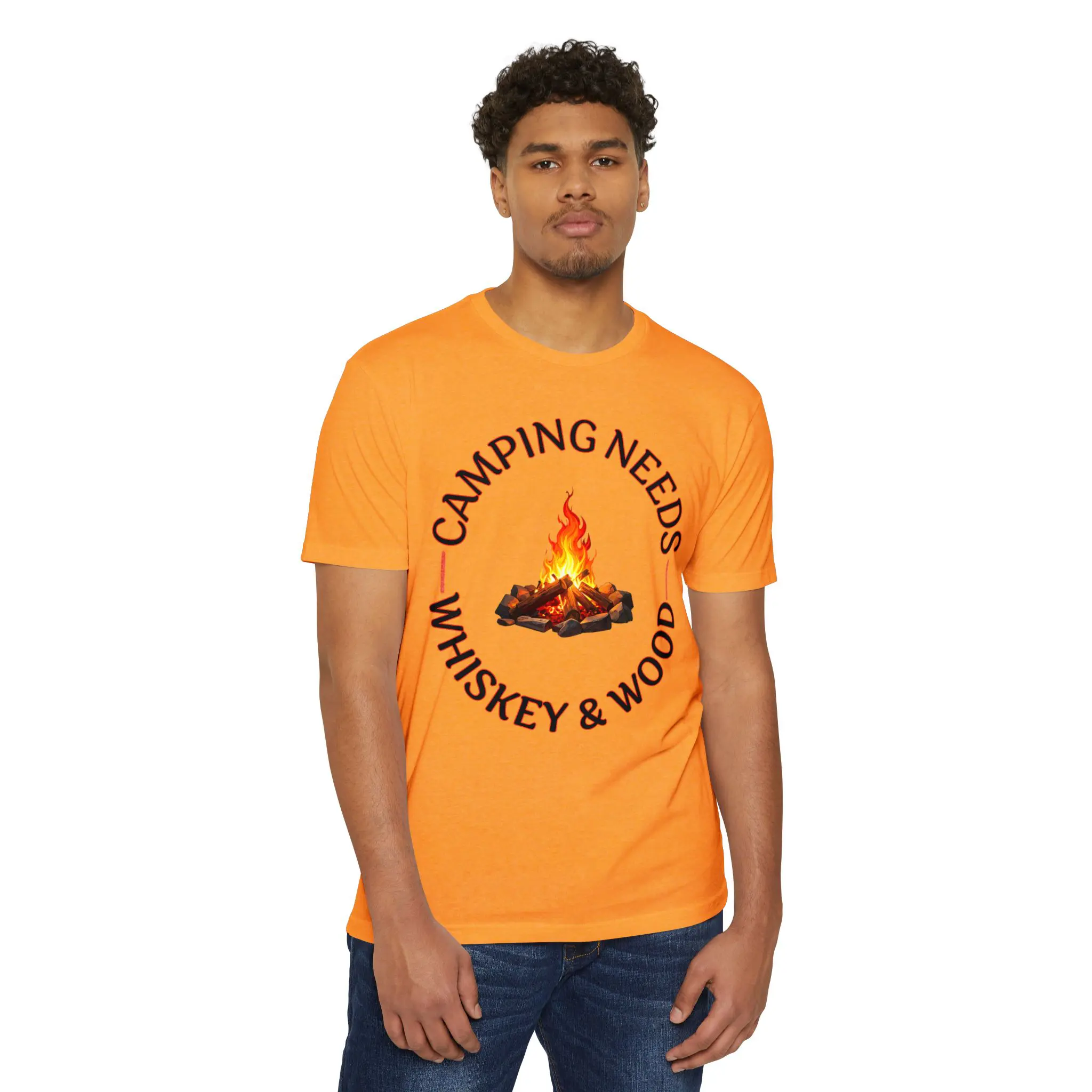 Camping Needs Whiskey and Wood T-Shirt | Funny Campfire Graphic Tee - Image 7