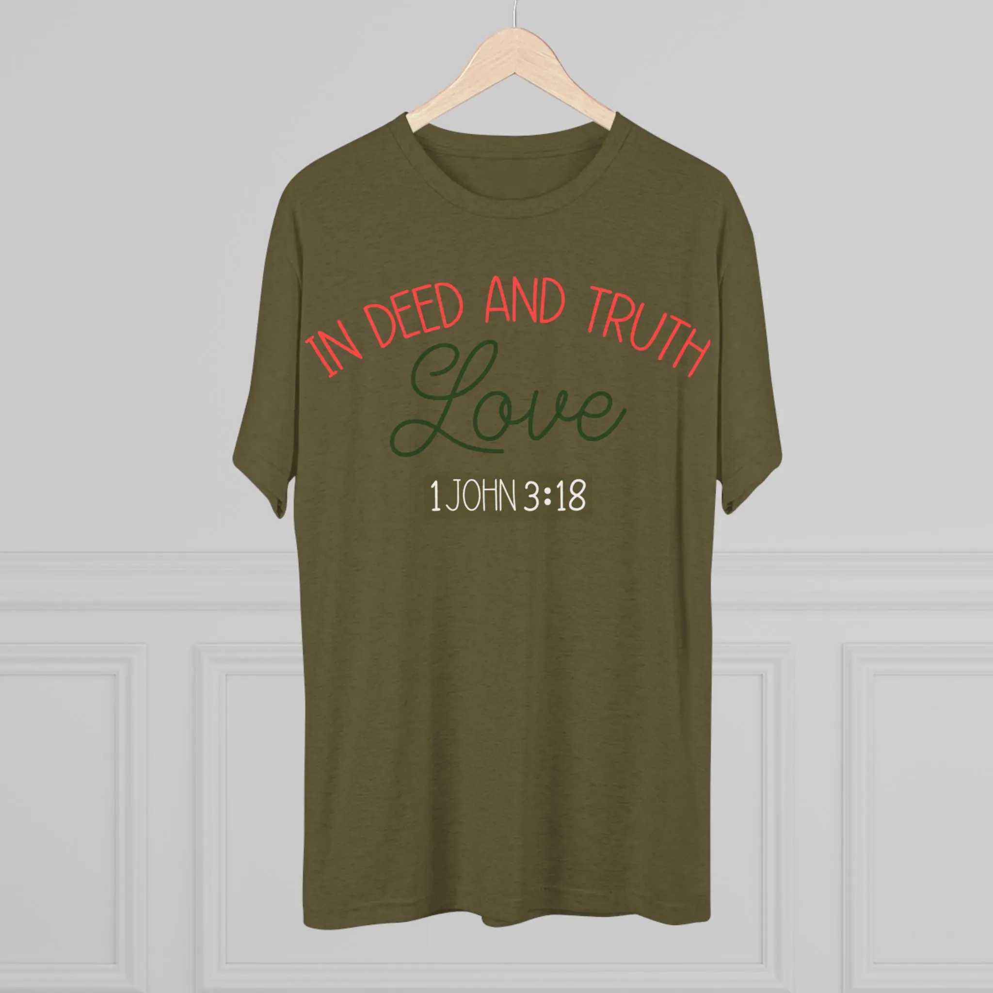 Love in Deed and Truth 1 John 3:18 Tee | Christian Bible Verse Tri-Blend - Image 4