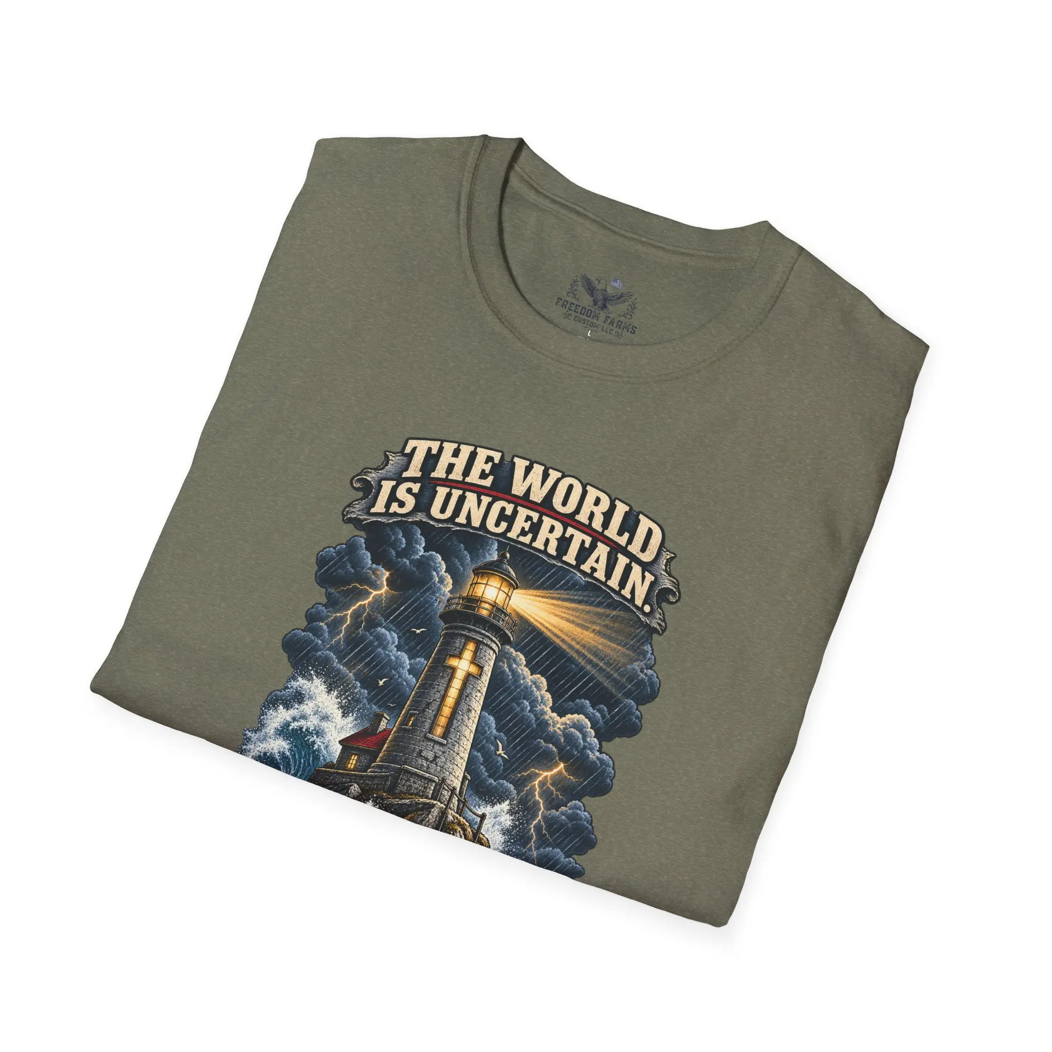 The World Is Uncertain, My Foundation Isn't T-Shirt | Christian Lighthouse Tee - Image 8