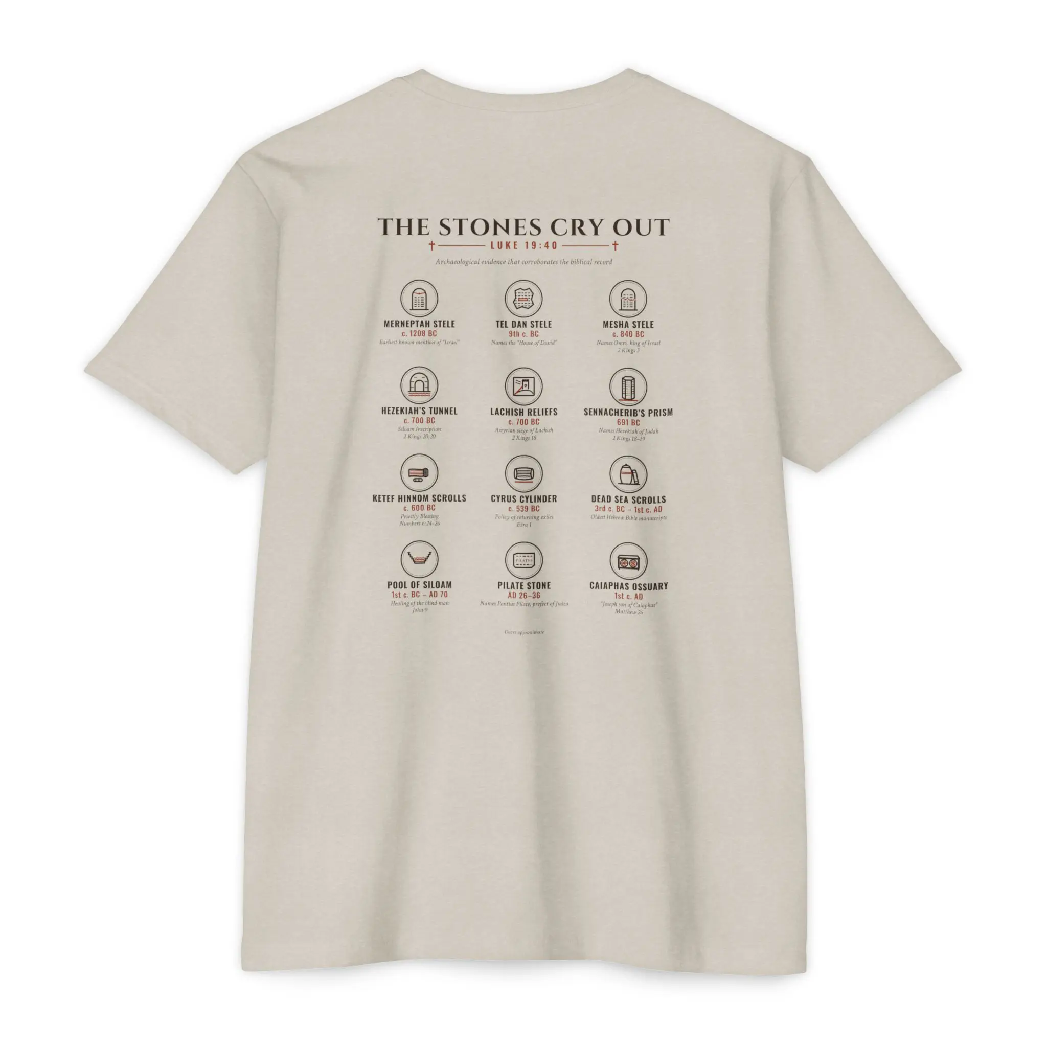 The Stones Cry Out Discoveries T-Shirt | Biblical Archaeology Grid Front and Back Tee - Image 6