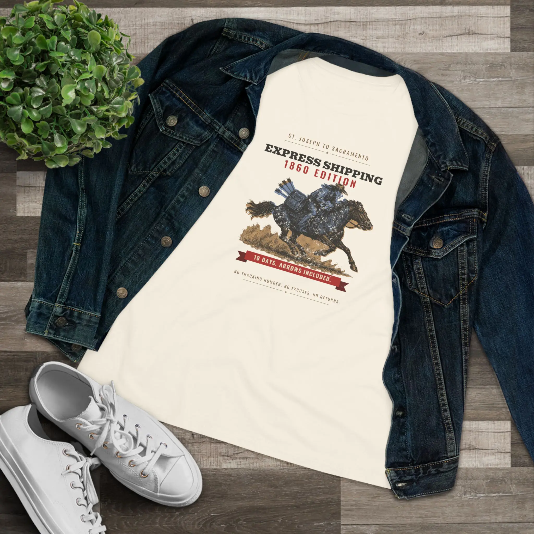 Women's Express Shipping 1860 Edition Tee | Funny Pony Express History Shirt - Image 7