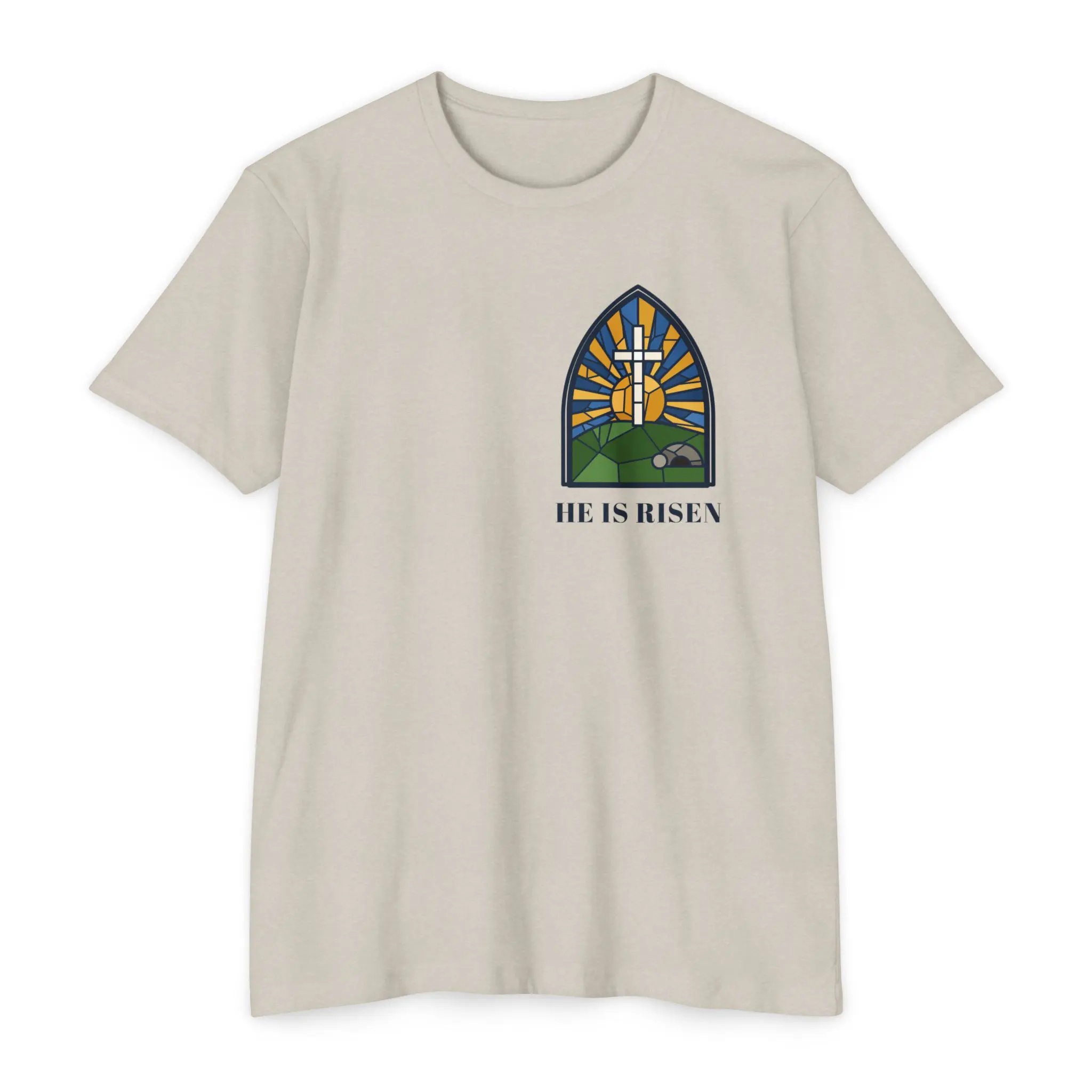 He Is Risen T-Shirt | Stained Glass Empty Tomb Front and Back Tee - Image 5