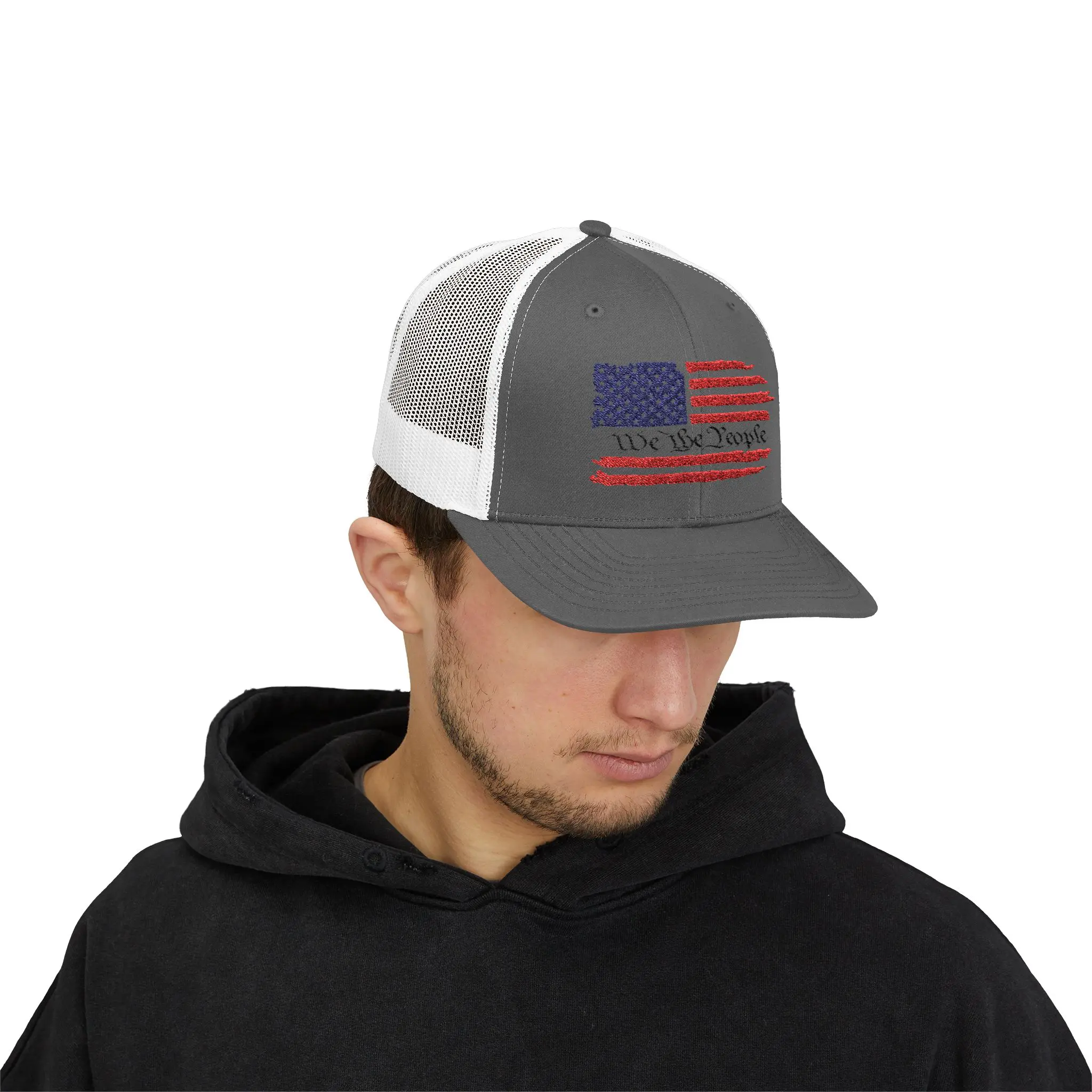 We the People American Flag Trucker Hat | Embroidered Patriotic Snapback - Image 3