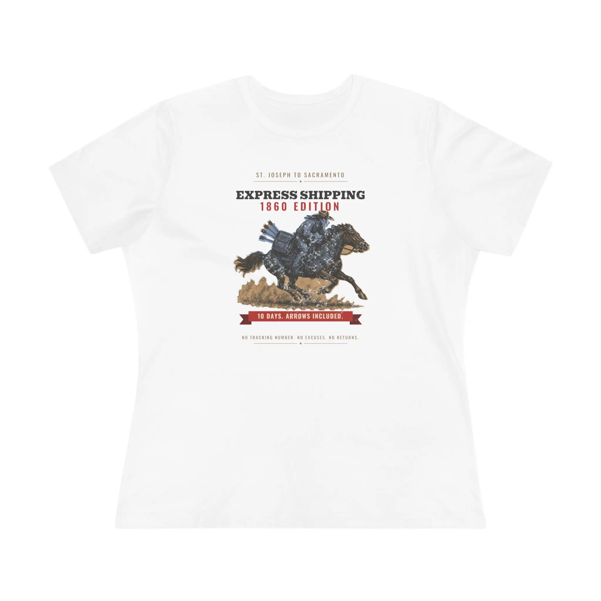 Women's Express Shipping 1860 Edition Tee | Funny Pony Express History Shirt