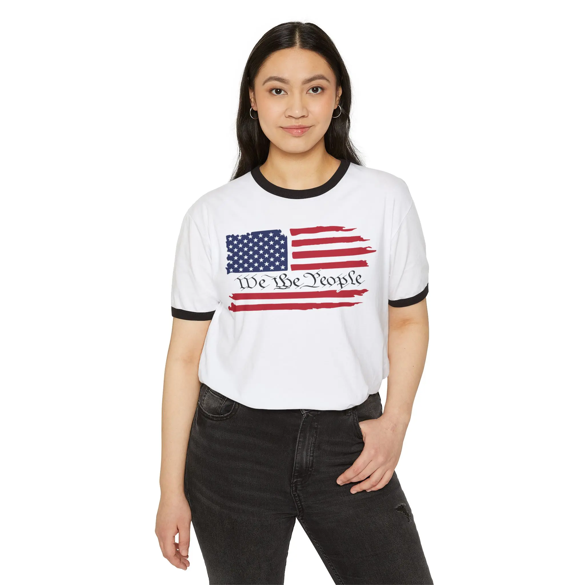 We the People American Flag Ringer Tee | Retro Patriotic Shirt - Image 15