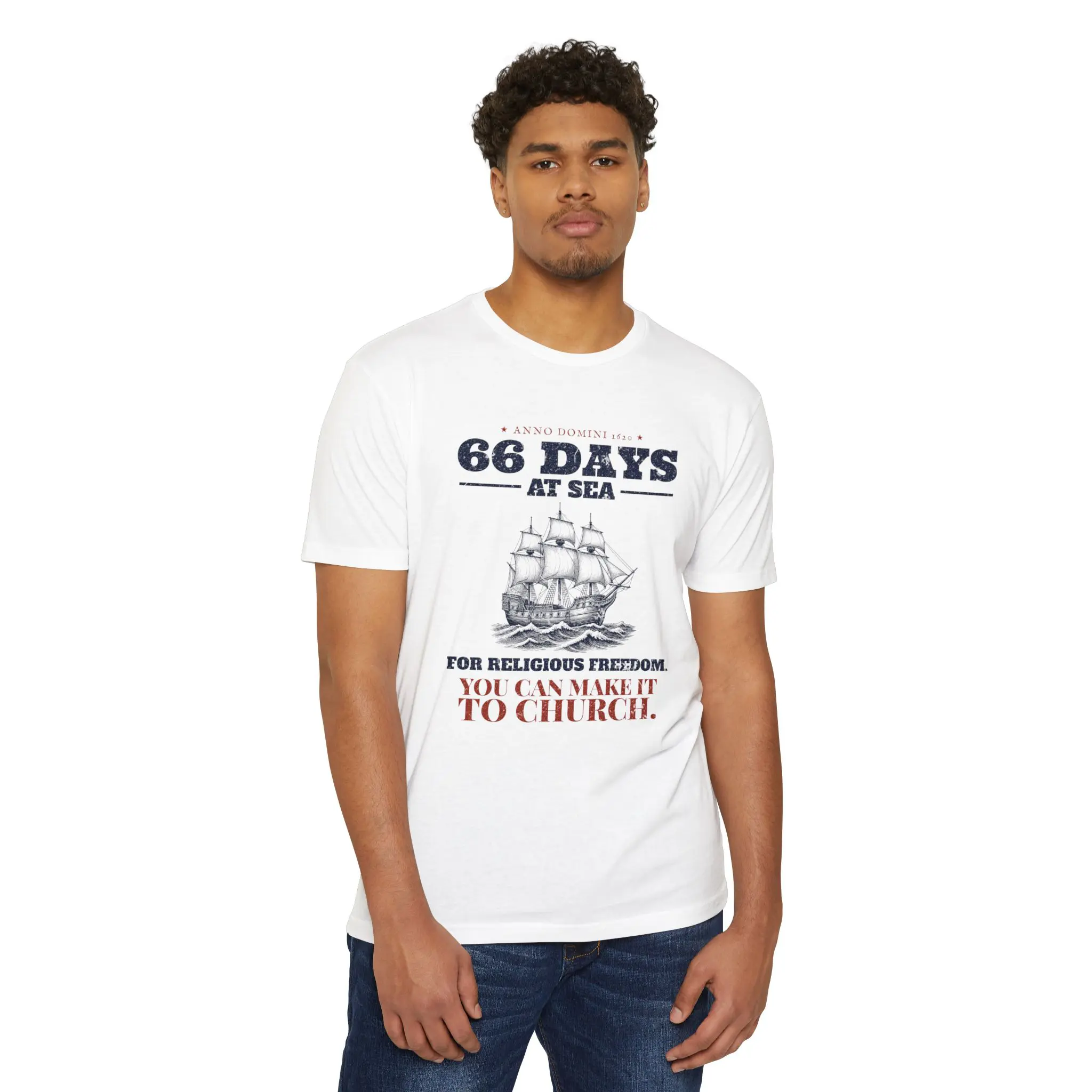 66 Days at Sea T-Shirt | Mayflower 1620 Funny Christian Church Tee - Image 15