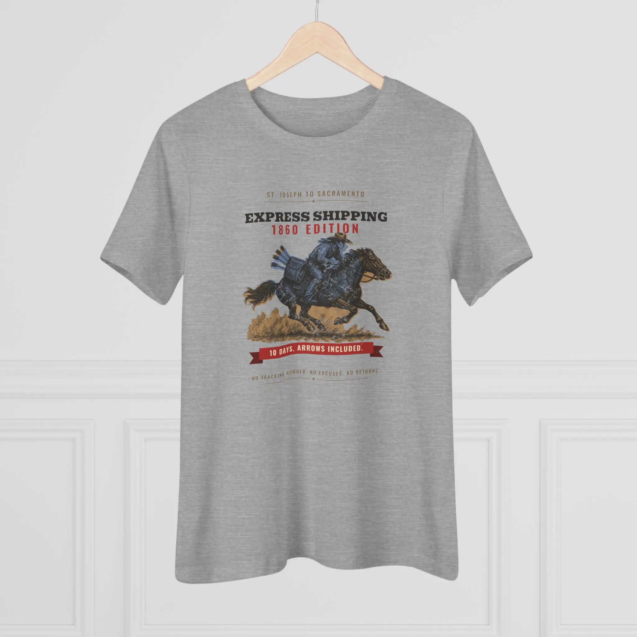 Women's Express Shipping 1860 Edition Tee | Funny Pony Express History Shirt - Image 12