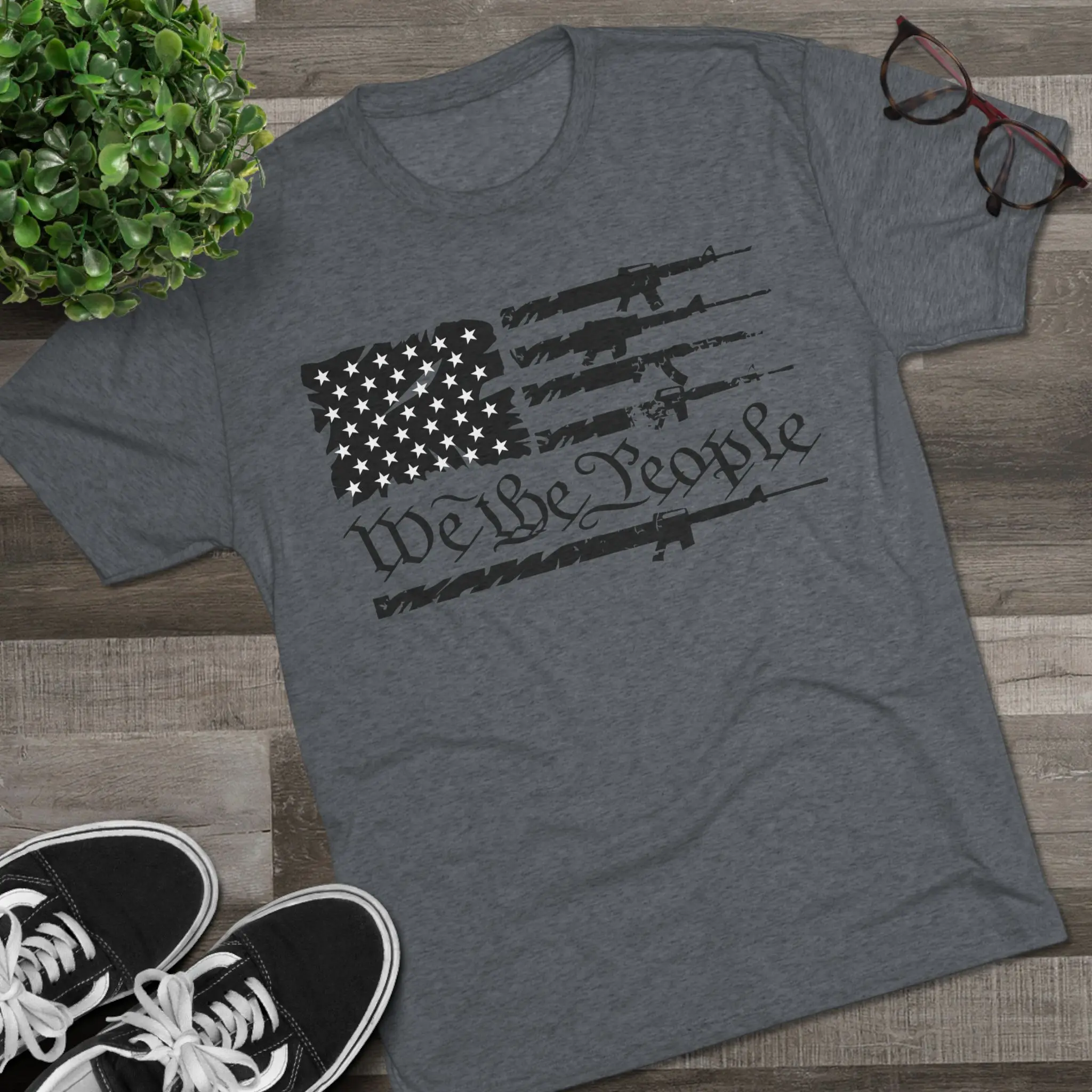 We the People Gun Flag Tri-Blend Tee | Rifle Stripe American Flag Shirt - Image 19