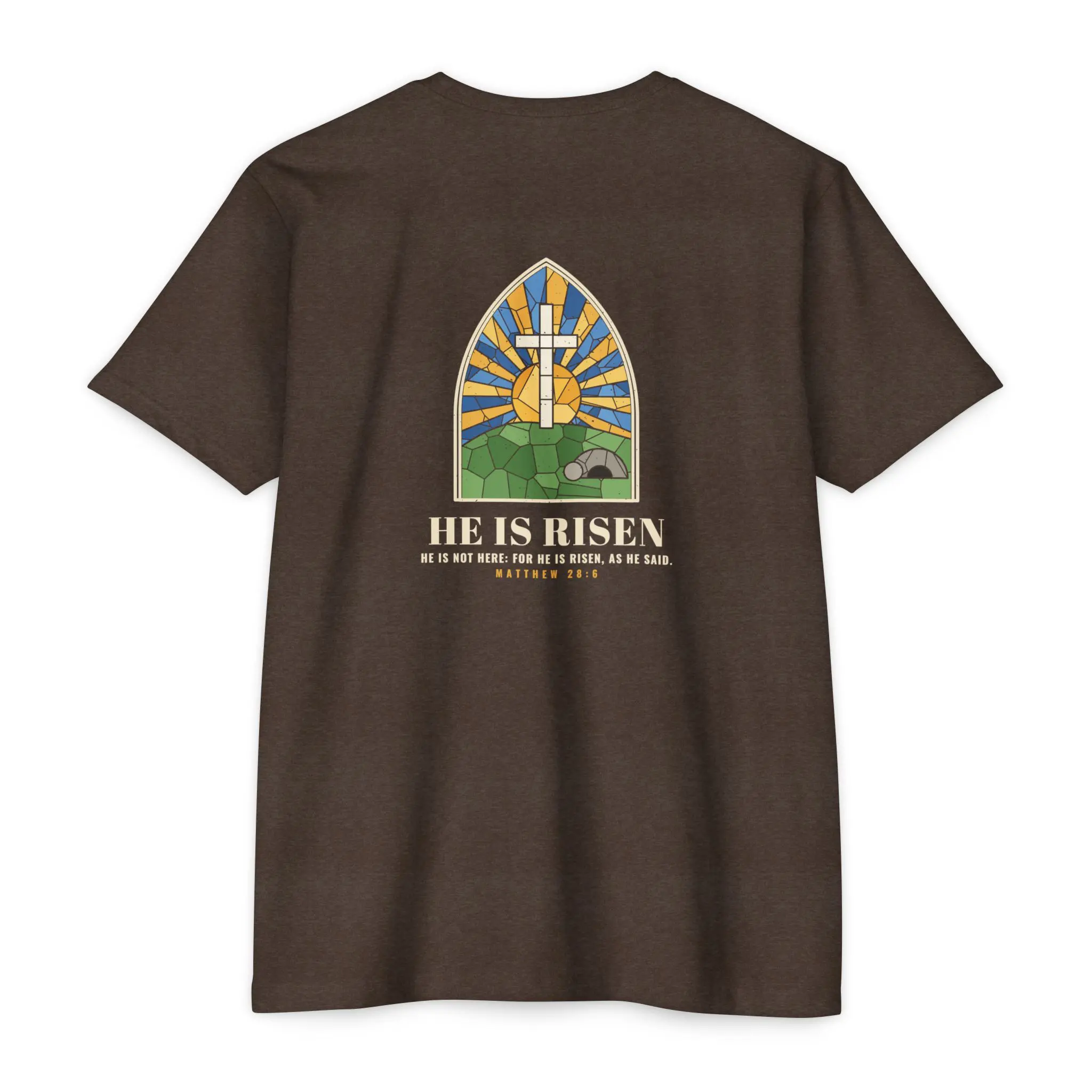 He Is Risen T-Shirt | Stained Glass Empty Tomb Front and Back Tee - Image 10
