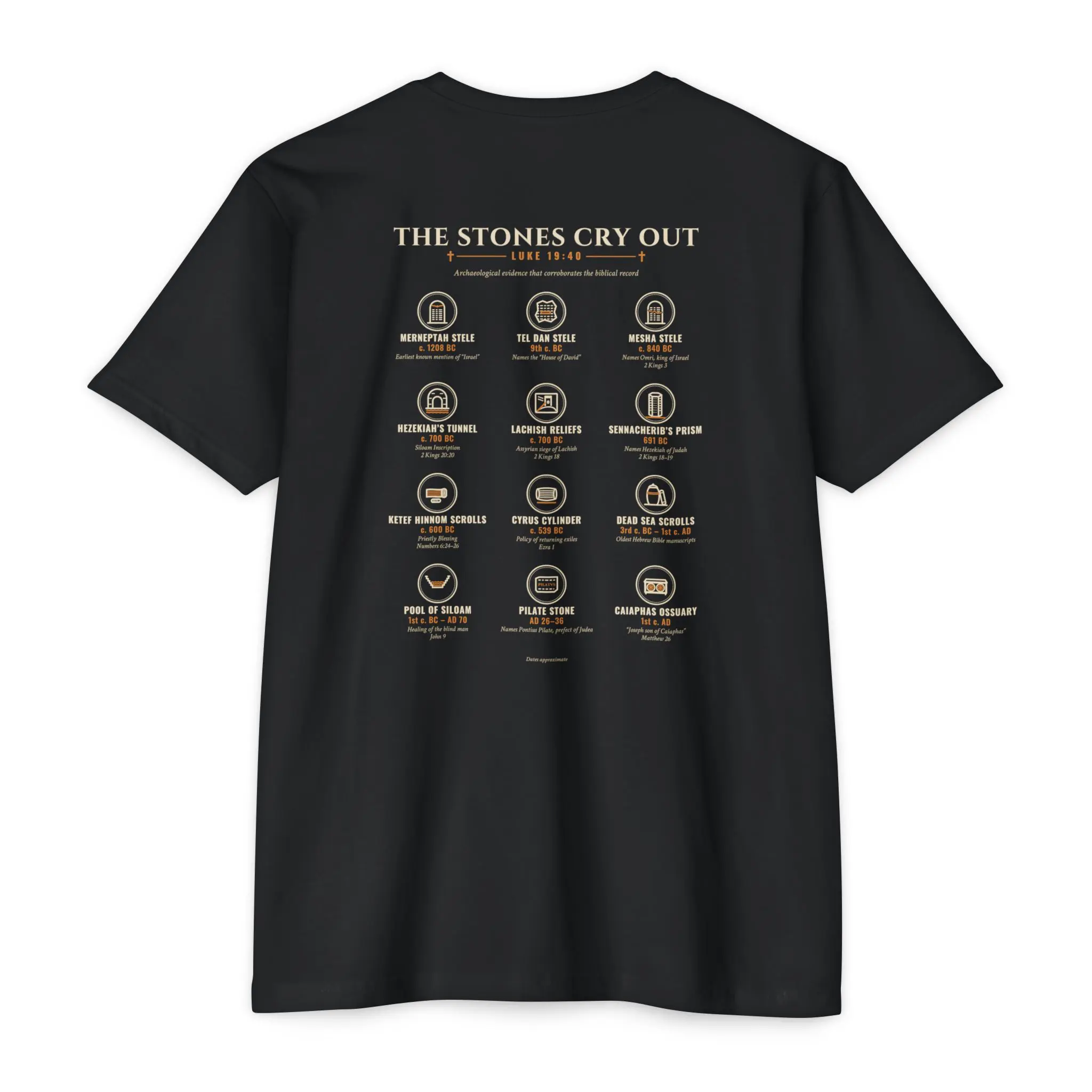 The Stones Cry Out Discoveries T-Shirt | Biblical Archaeology Grid Front and Back Tee - Image 18