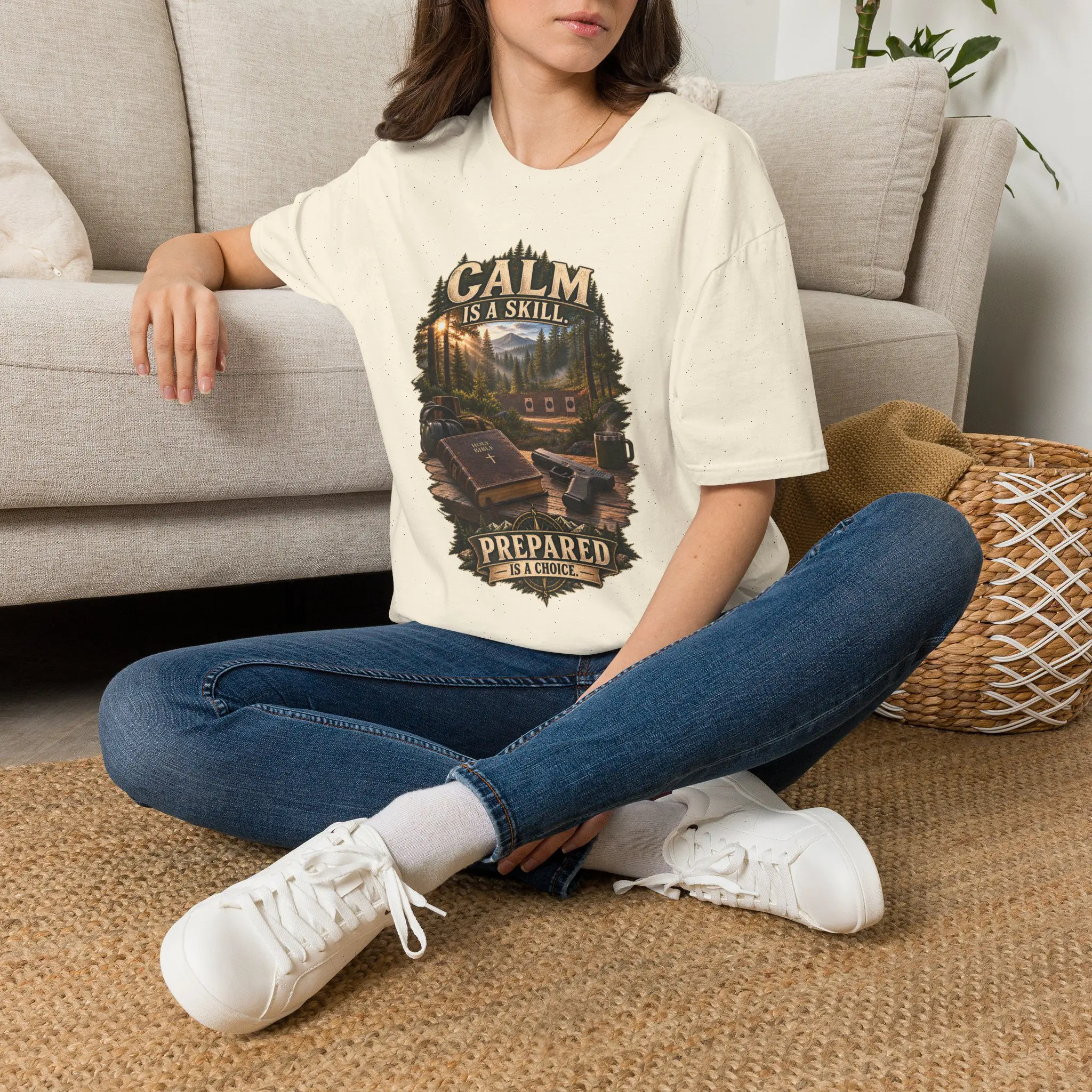 Calm Is a Skill, Prepared Is a Choice T-Shirt | Faith and Range Day Graphic Tee