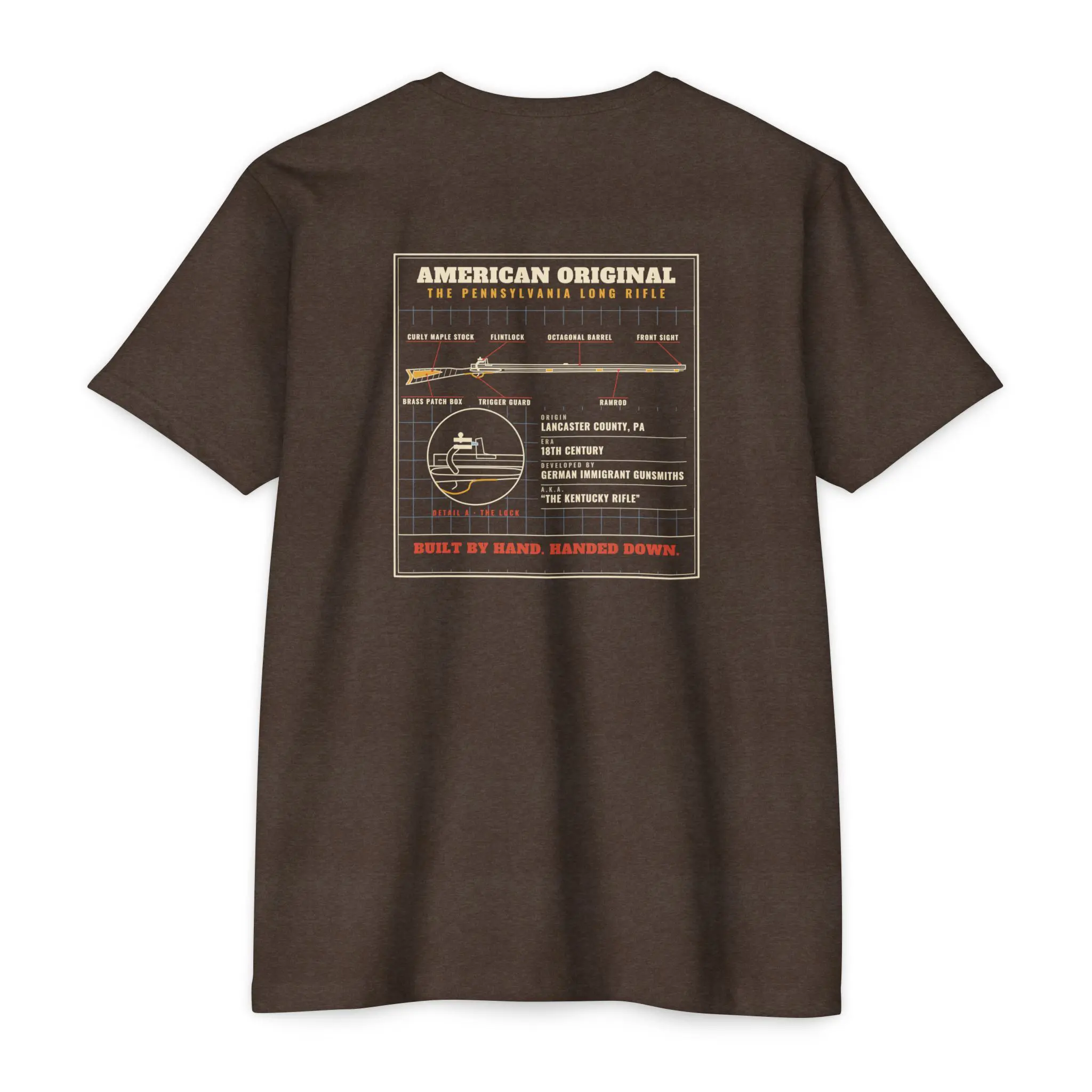 American Original Long Rifle T-Shirt | Pennsylvania Blueprint Front and Back Tee - Image 10
