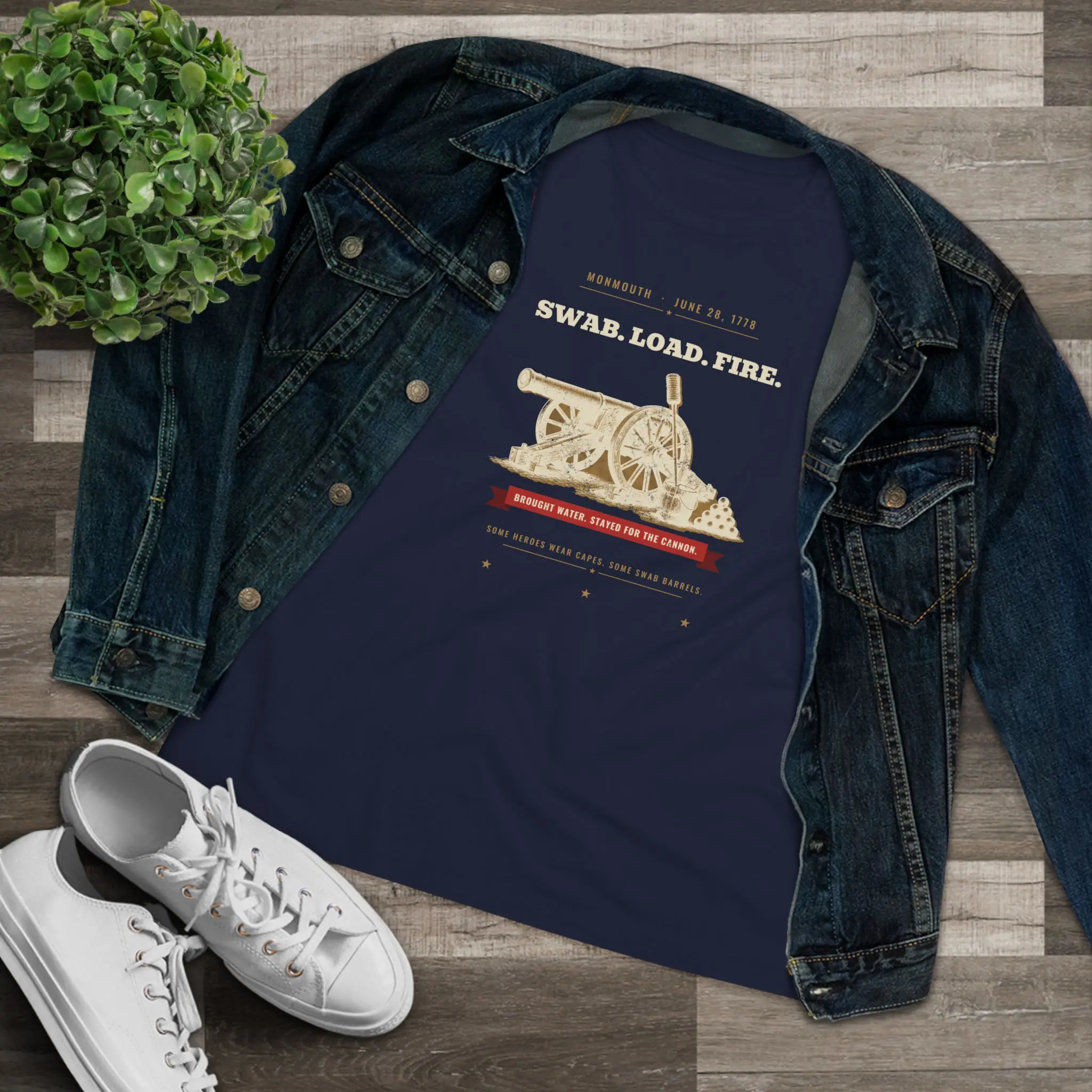 Women's Swab. Load. Fire. Tee | Monmouth 1778 Cannon Funny History Shirt - Image 11