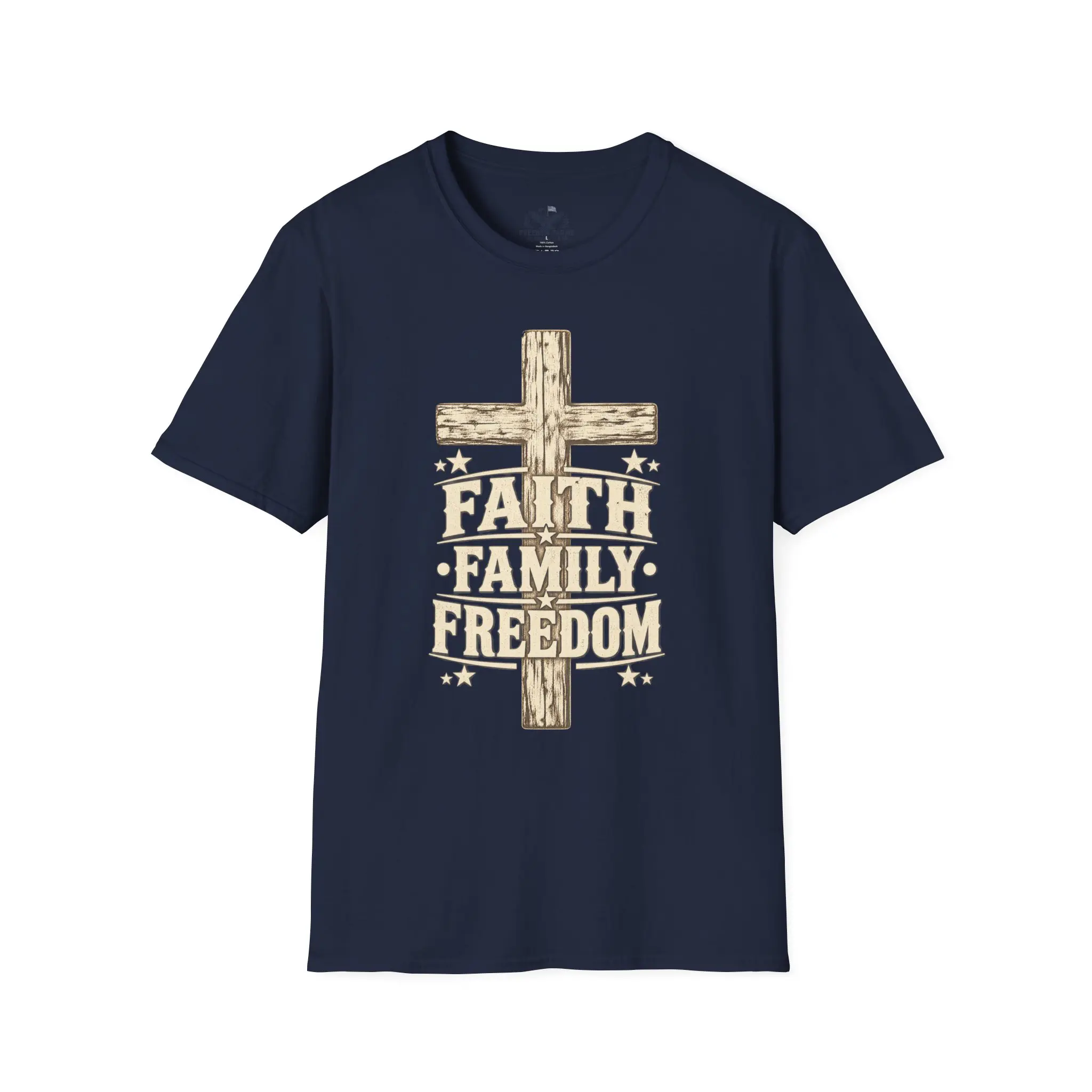 Faith Family Freedom T-Shirt | Rustic Wooden Cross Christian Patriot Tee - Image 13