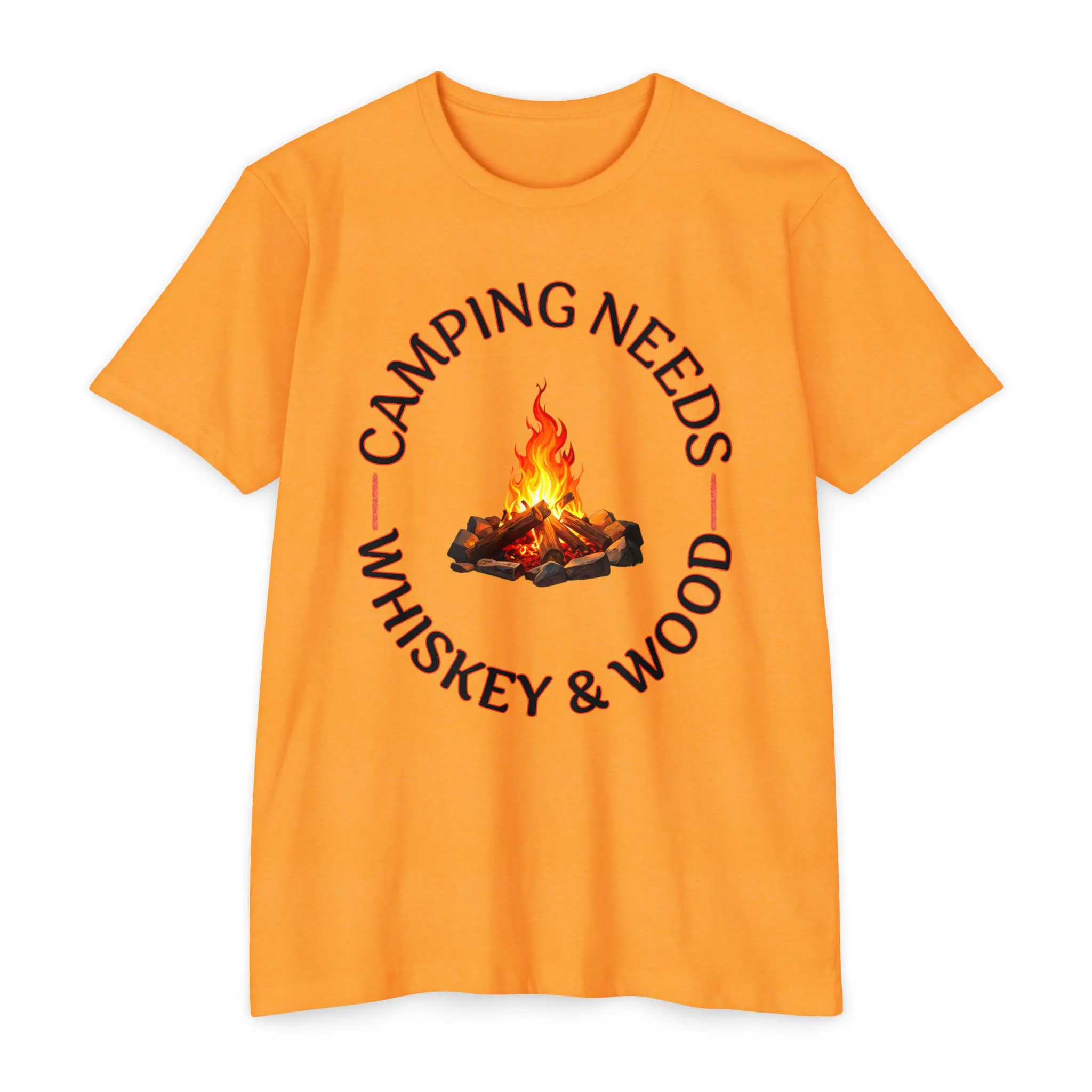 Camping Needs Whiskey and Wood T-Shirt | Funny Campfire Graphic Tee - Image 5