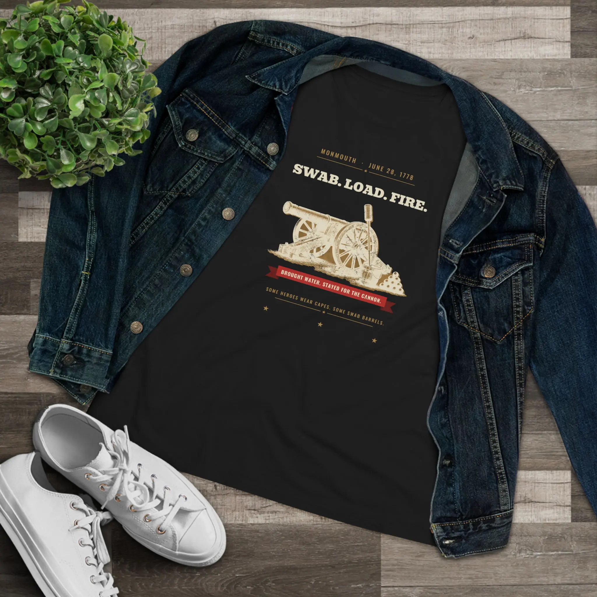Women's Swab. Load. Fire. Tee | Monmouth 1778 Cannon Funny History Shirt - Image 3