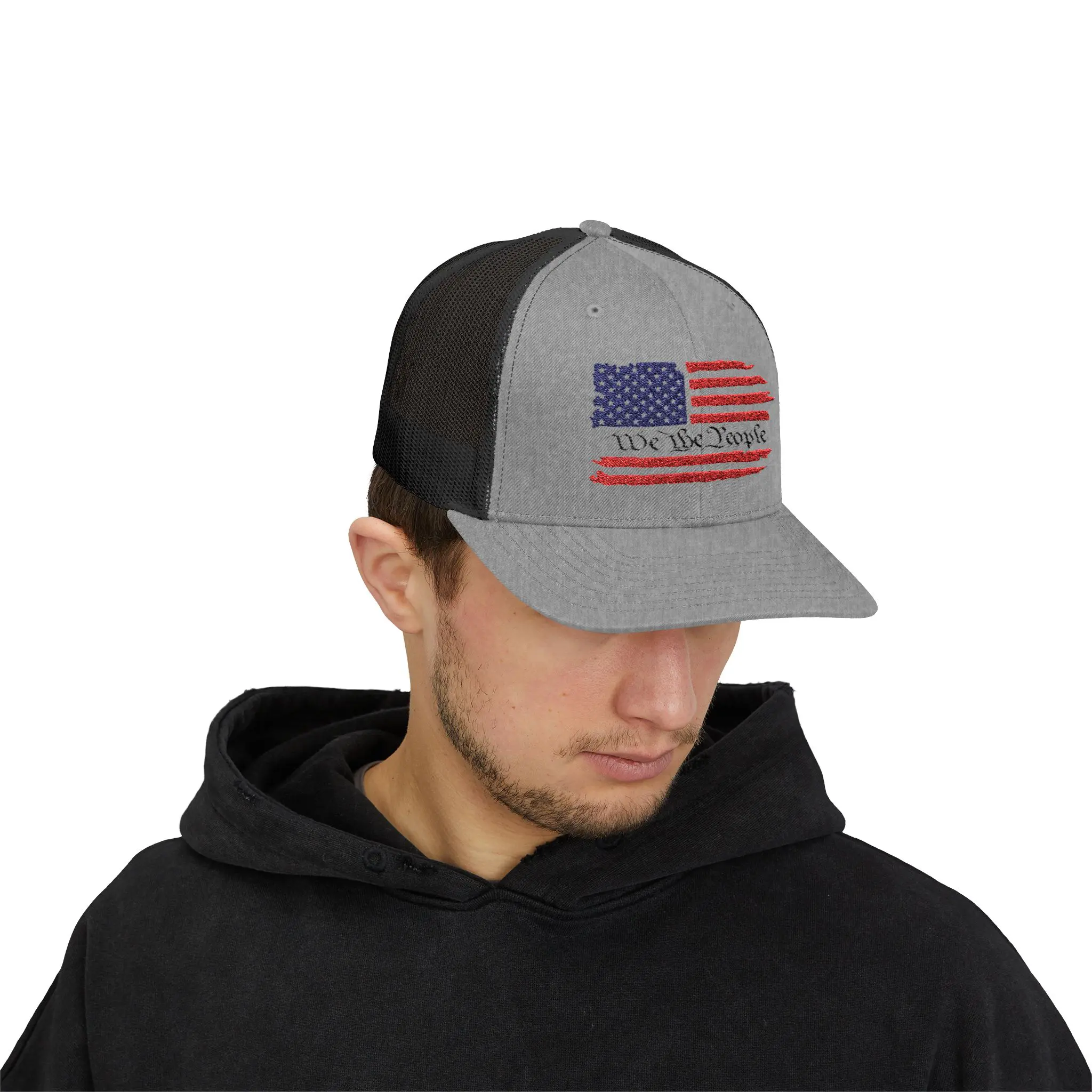 We the People American Flag Trucker Hat | Embroidered Patriotic Snapback - Image 11