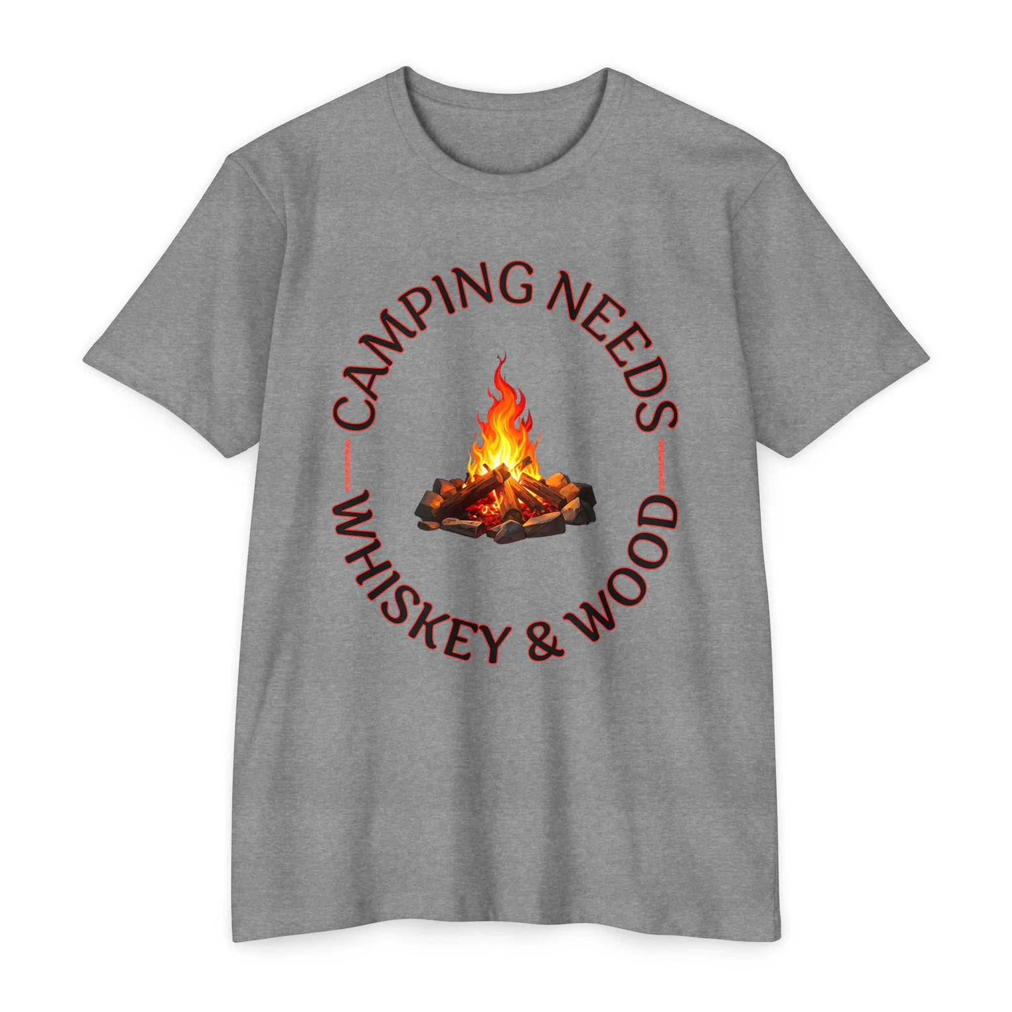 Camping Needs Whiskey and Wood T-Shirt | Funny Campfire Graphic Tee - Image 21