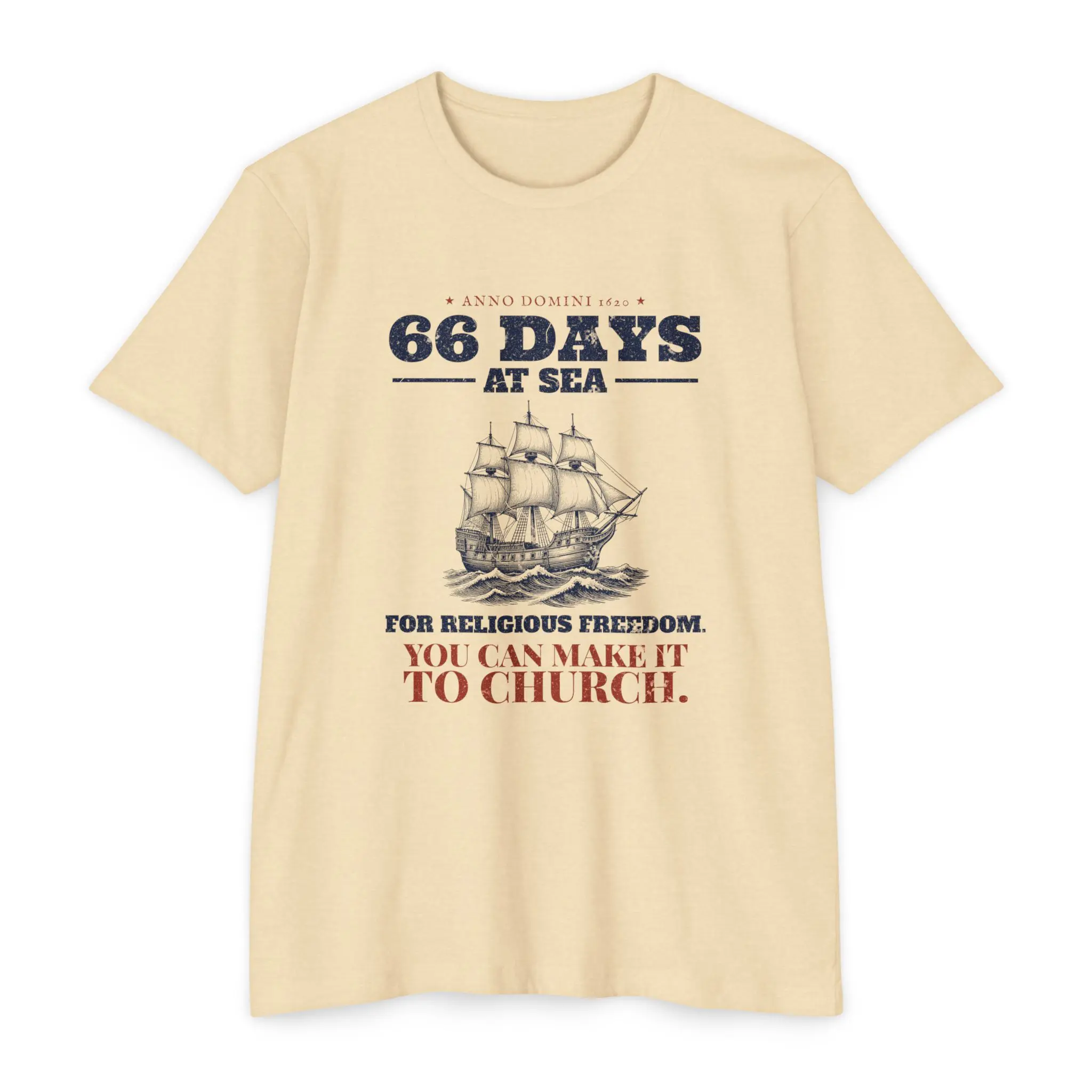 66 Days at Sea T-Shirt | Mayflower 1620 Funny Christian Church Tee
