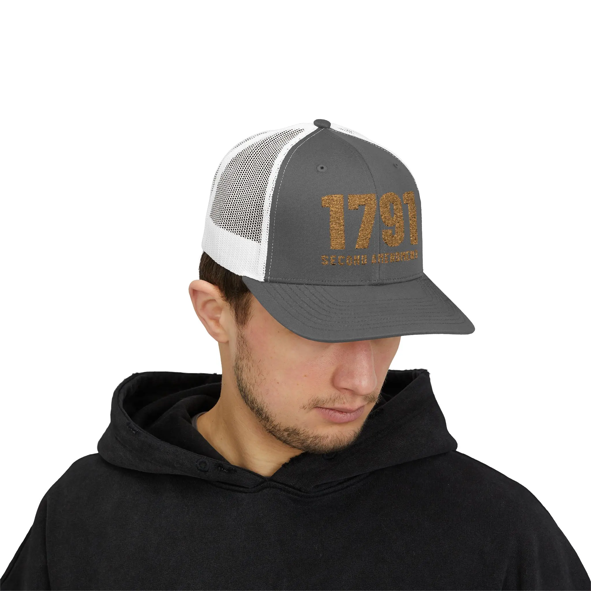1791 Second Amendment Trucker Hat | Gold Embroidered 2A Snapback - Image 3