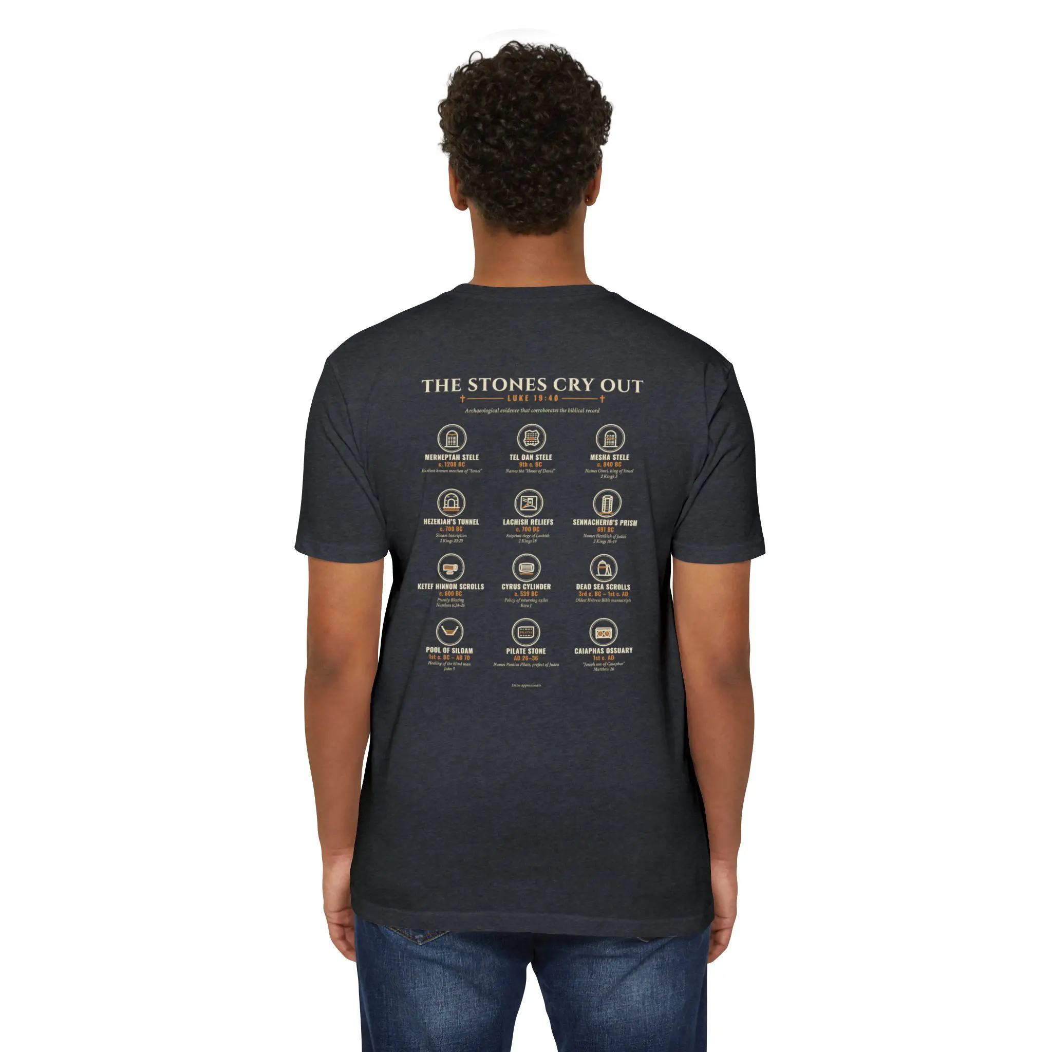 The Stones Cry Out Discoveries T-Shirt | Biblical Archaeology Grid Front and Back Tee - Image 16