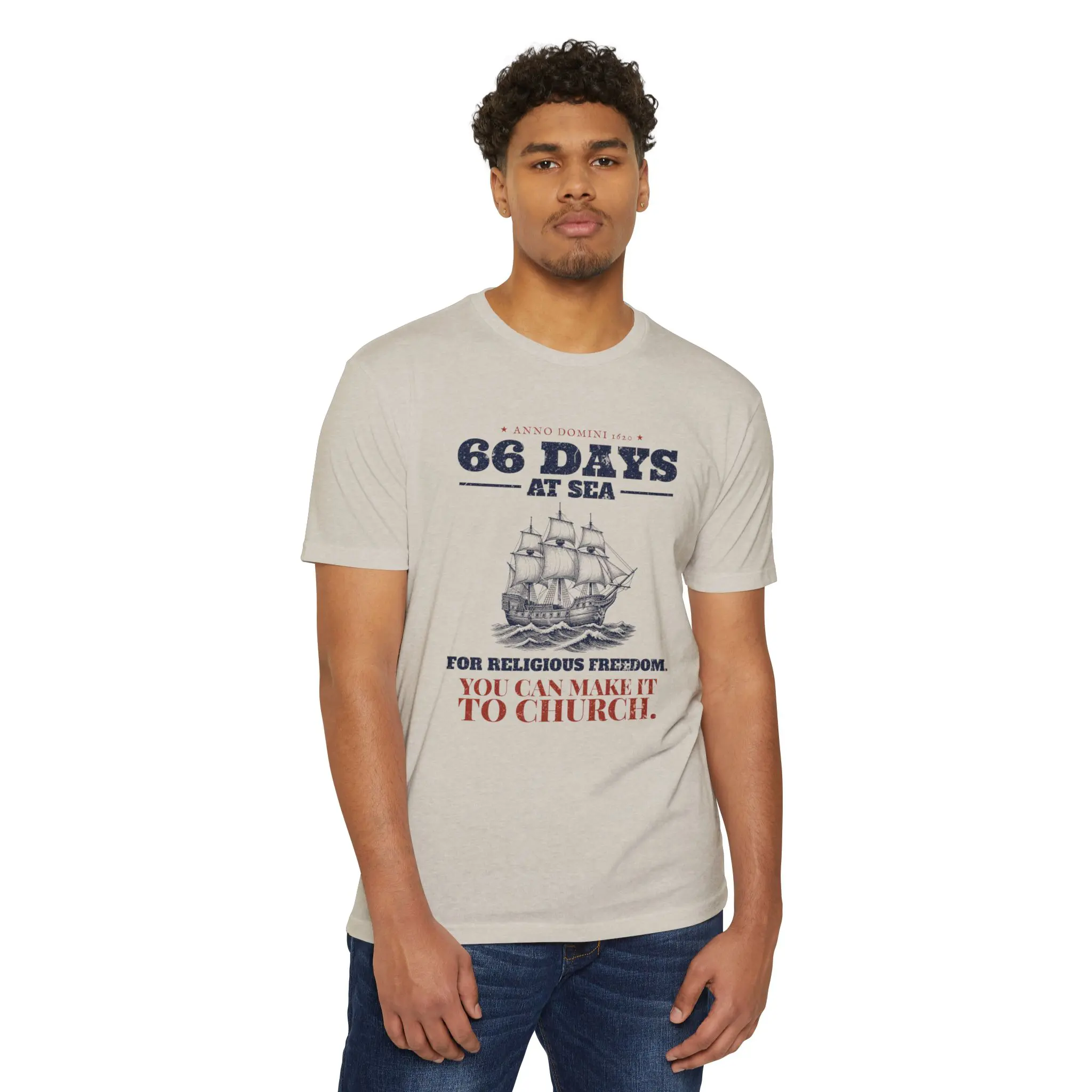 66 Days at Sea T-Shirt | Mayflower 1620 Funny Christian Church Tee - Image 7