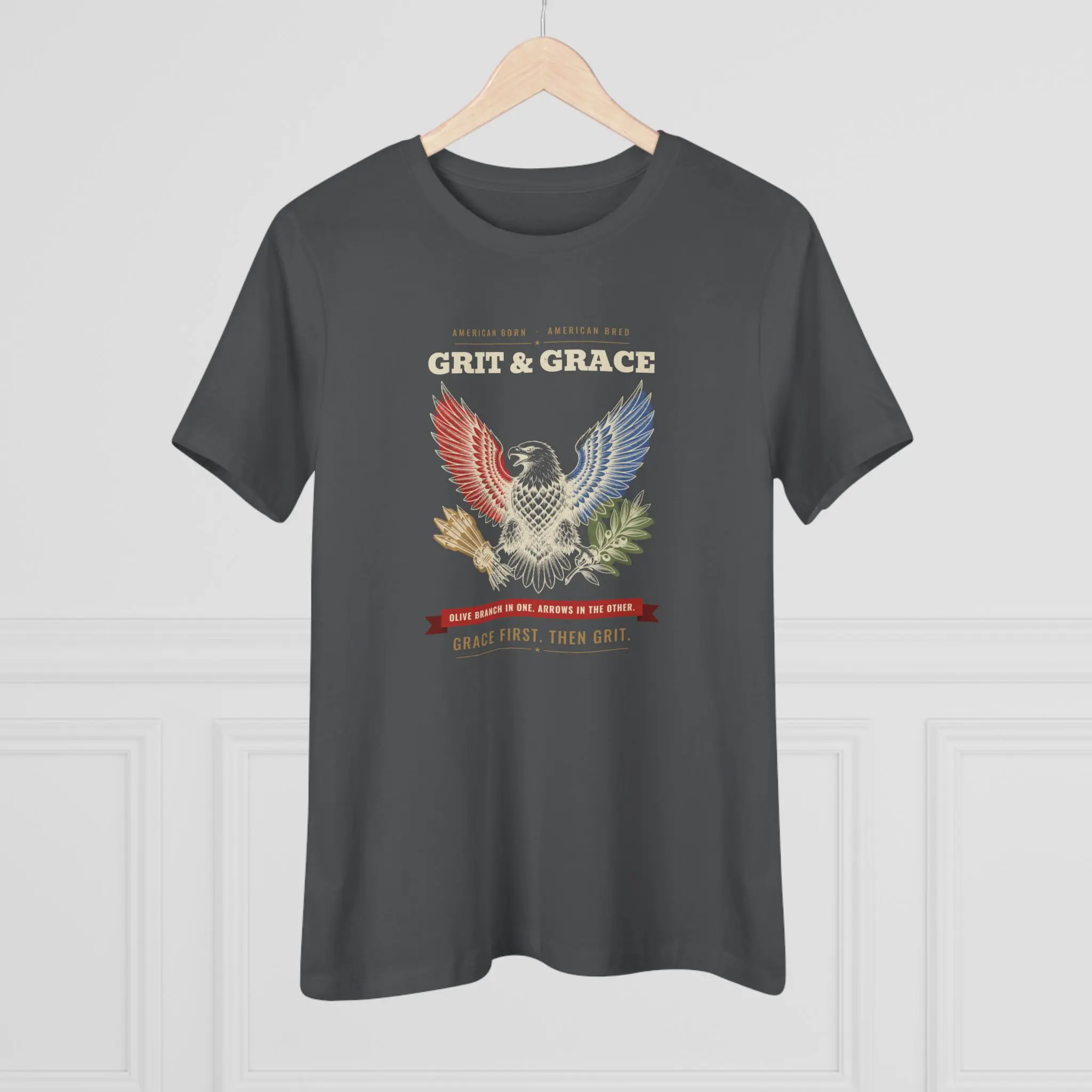 Women's Grit & Grace Eagle Tee | Patriotic American Eagle Olive Branch and Arrows Shirt - Image 8
