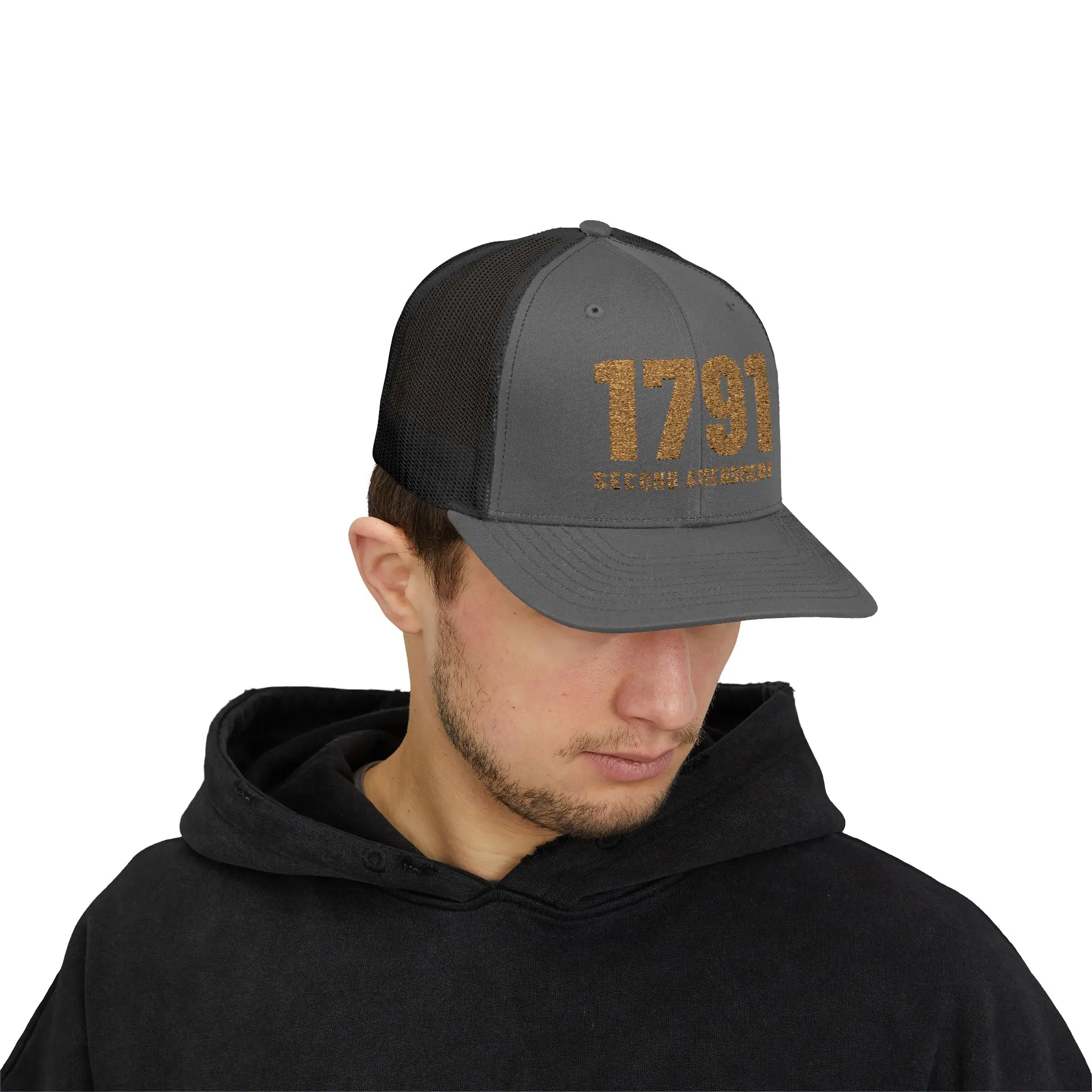 1791 Second Amendment Trucker Hat | Gold Embroidered 2A Snapback - Image 11